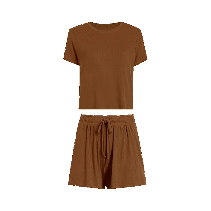 Ribbed Pajama Short Set | Chocolate sold by nuuds product image thumbnail 5