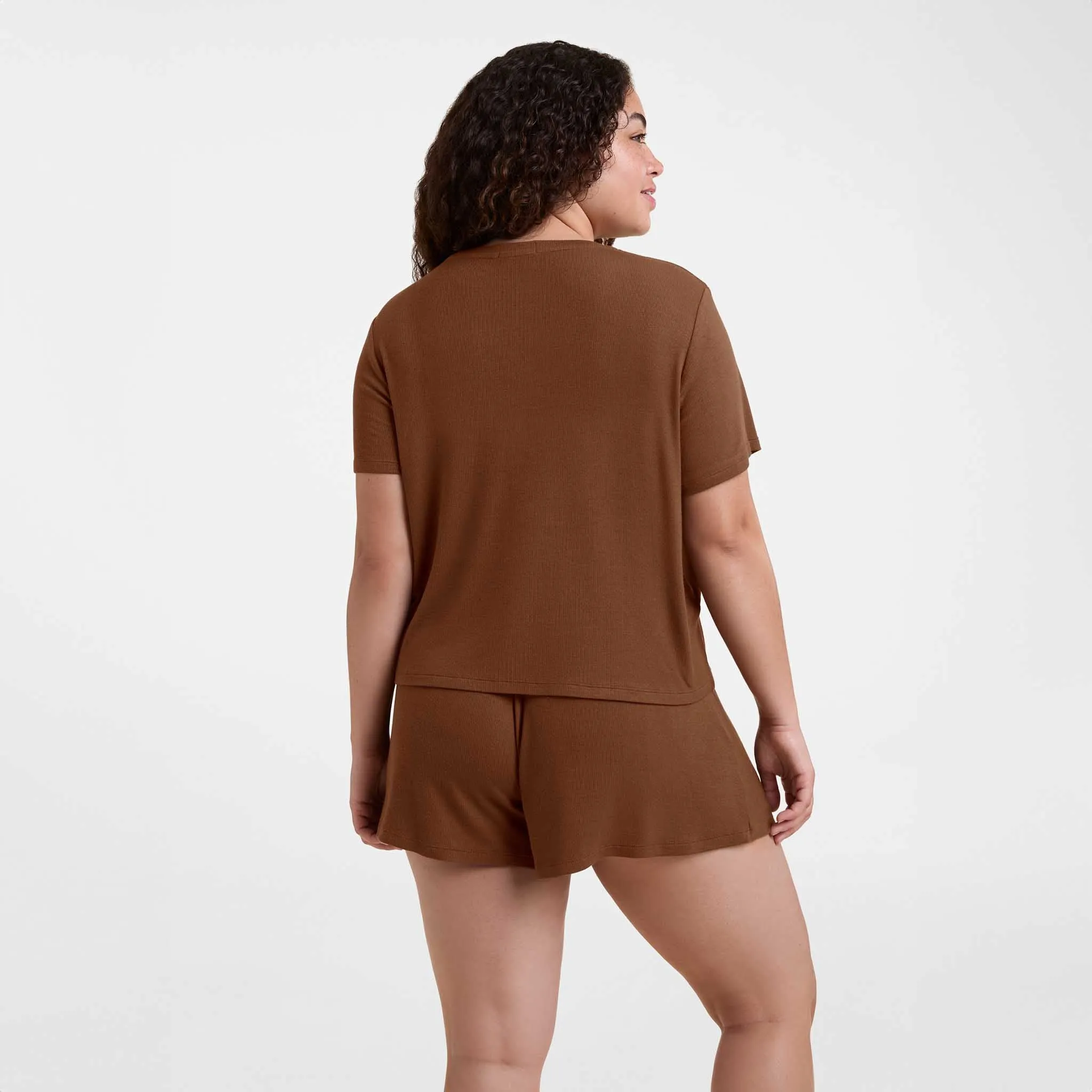 Ribbed Pajama Short Set | Chocolate sold by nuuds product image thumbnail 4