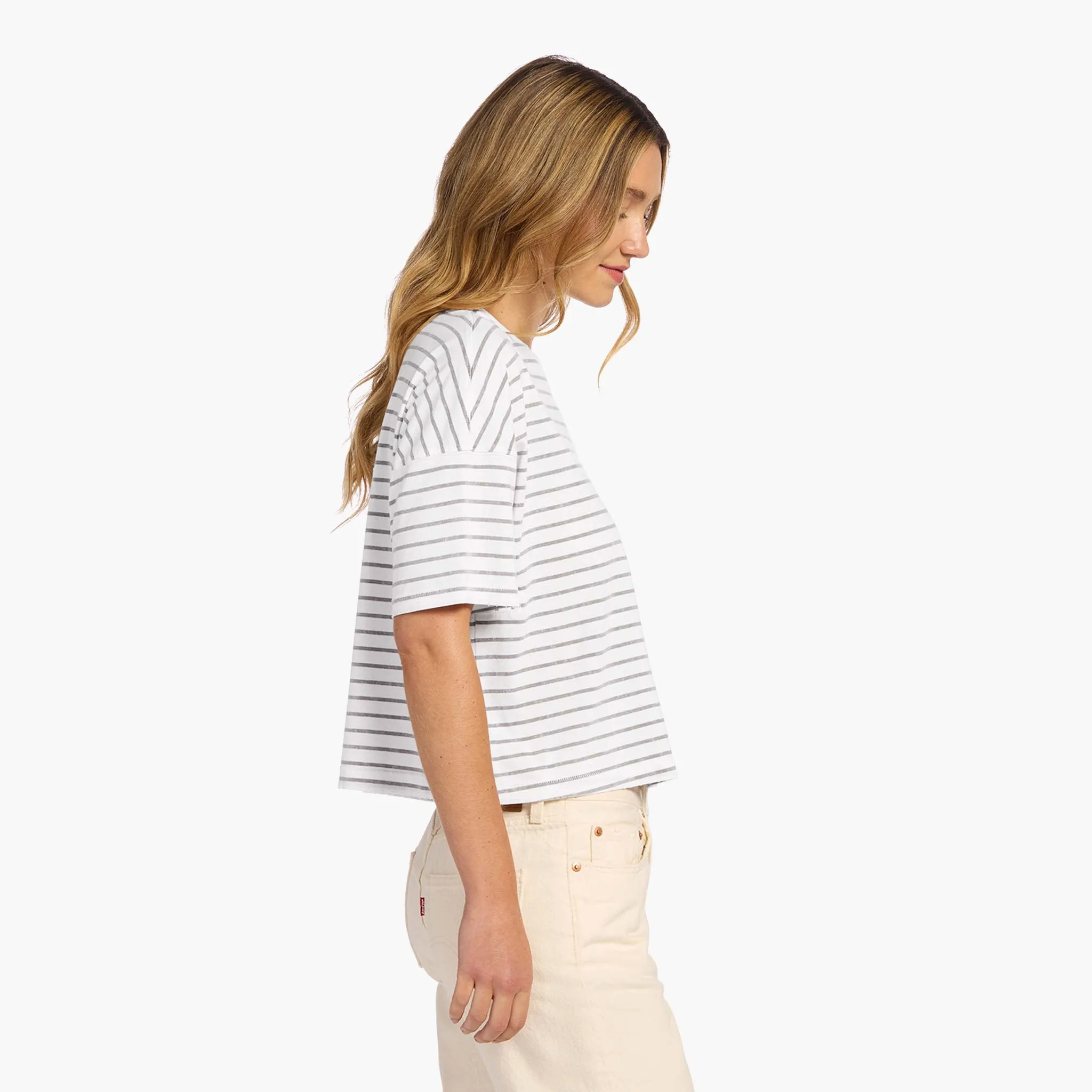 Soft Cotton Striped Boxy Tee | White/Mocha sold by nuuds product image thumbnail 3