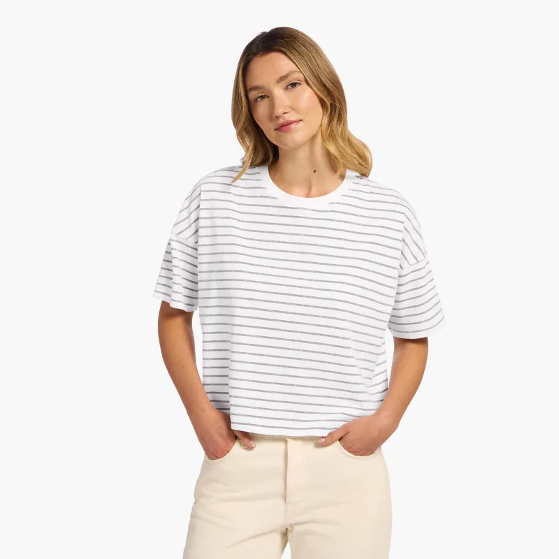 Soft Cotton Striped Boxy Tee | White/Mocha sold by nuuds