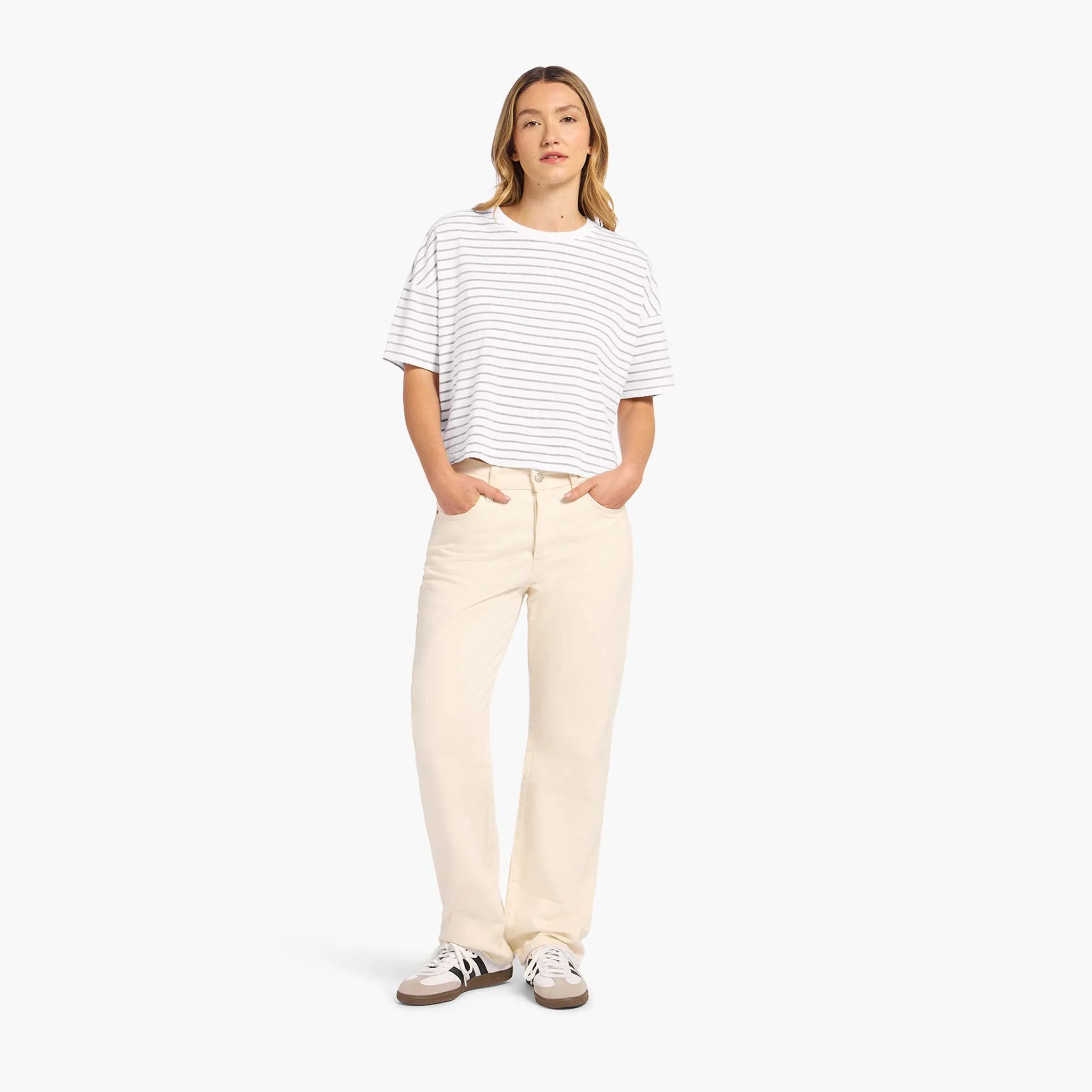 Soft Cotton Striped Boxy Tee | White/Mocha sold by nuuds product image thumbnail 2