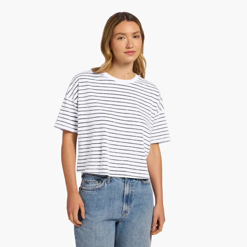Soft Cotton Striped Boxy Tee | White/Navy sold by nuuds