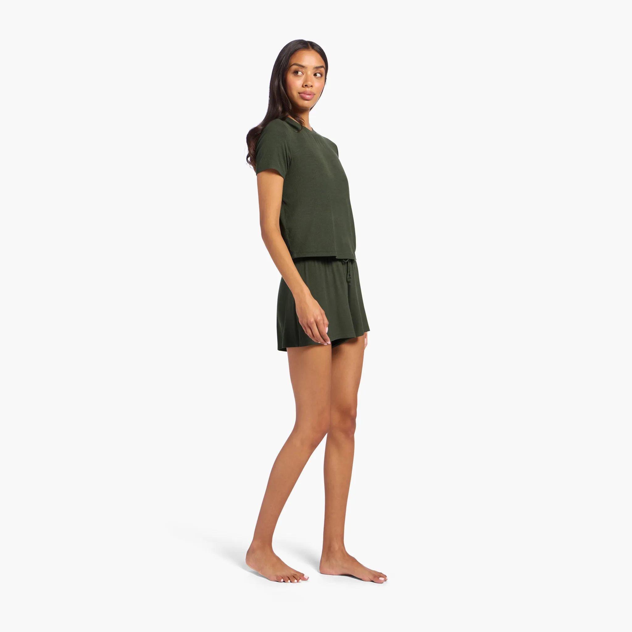Ribbed Pajama Short Set | Darkest Olive sold by nuuds product image thumbnail 3