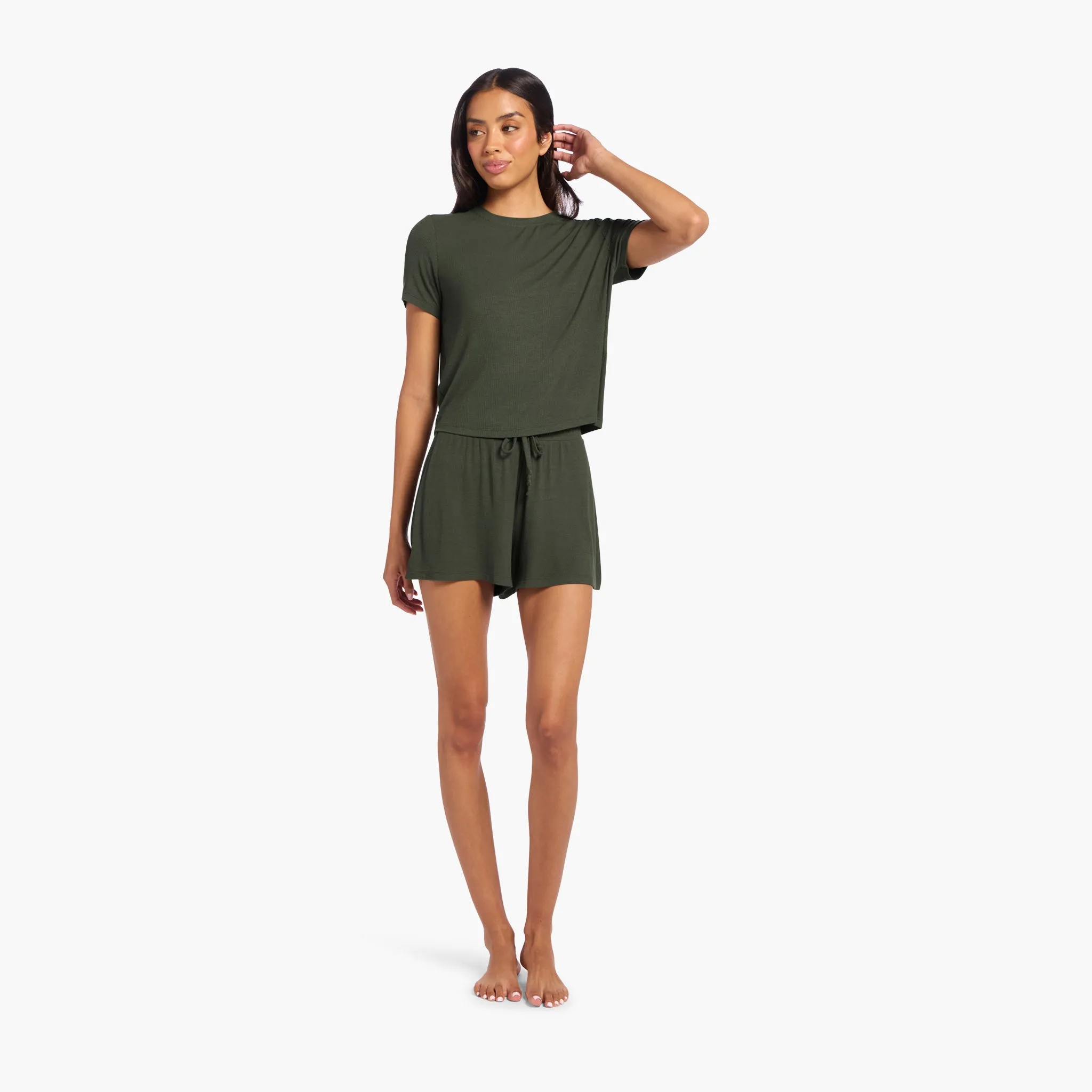 Ribbed Pajama Short Set | Darkest Olive sold by nuuds product image thumbnail 2