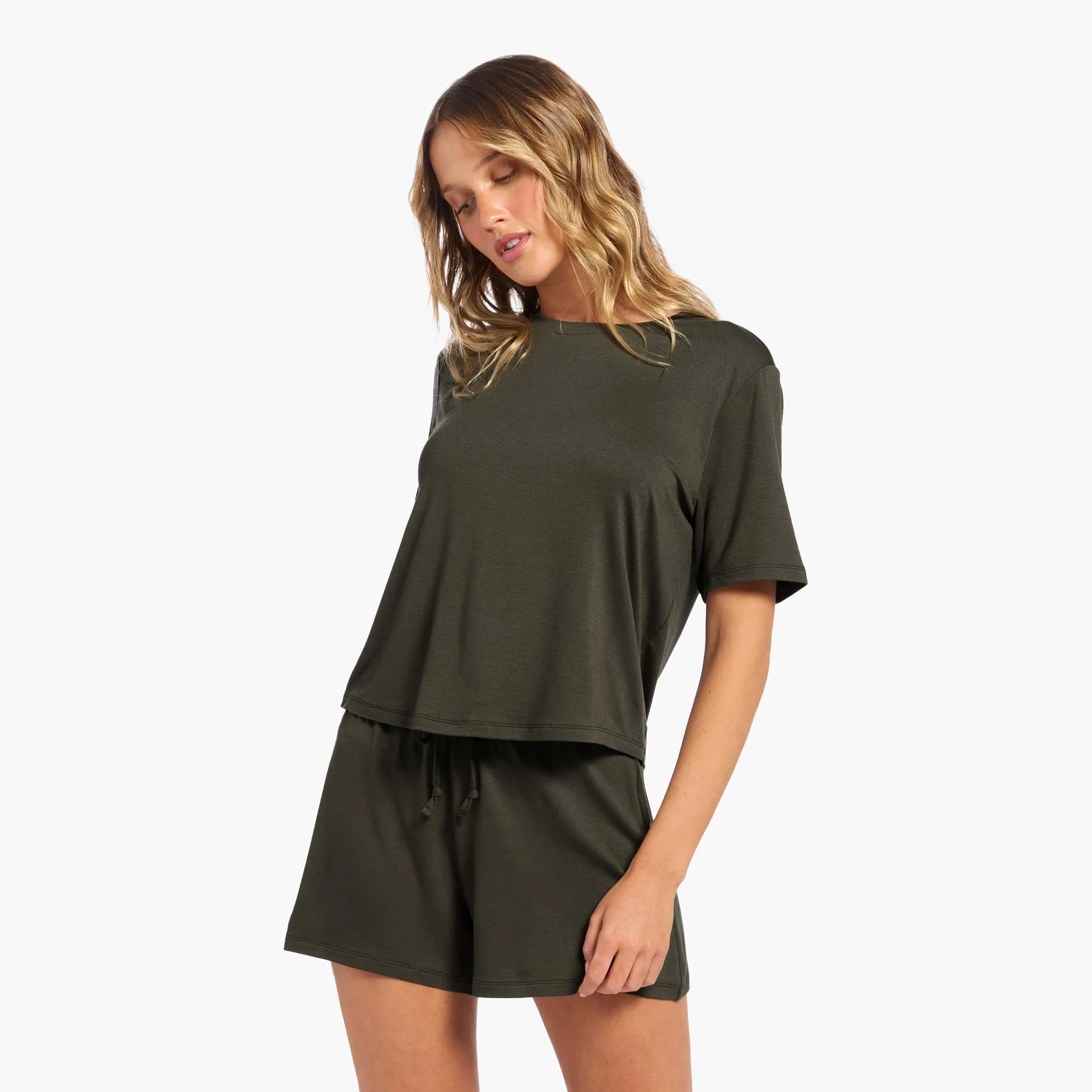 Pajama Short Set | Darkest Olive sold by nuuds