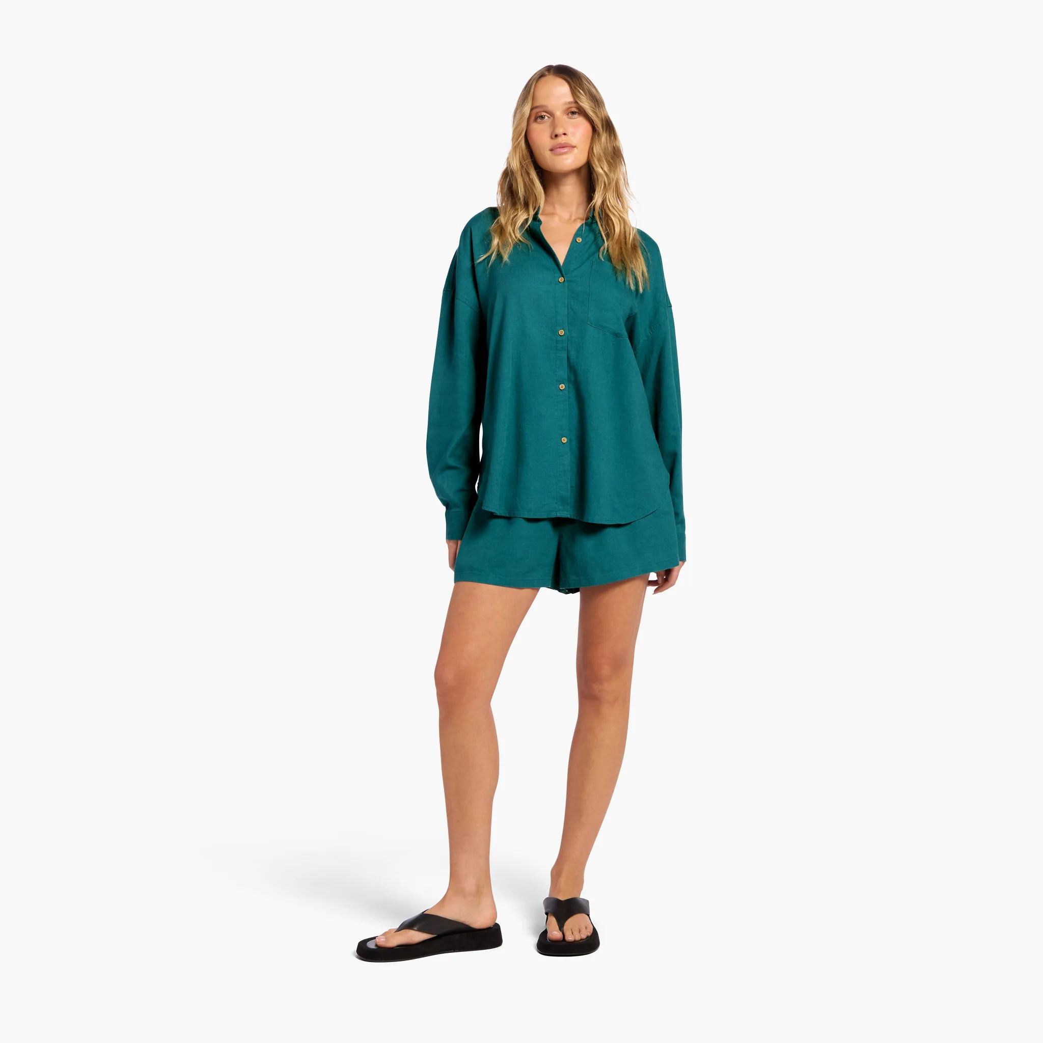 Linen Boyfriend Shirt | Faded Lagoon sold by nuuds product image thumbnail 2