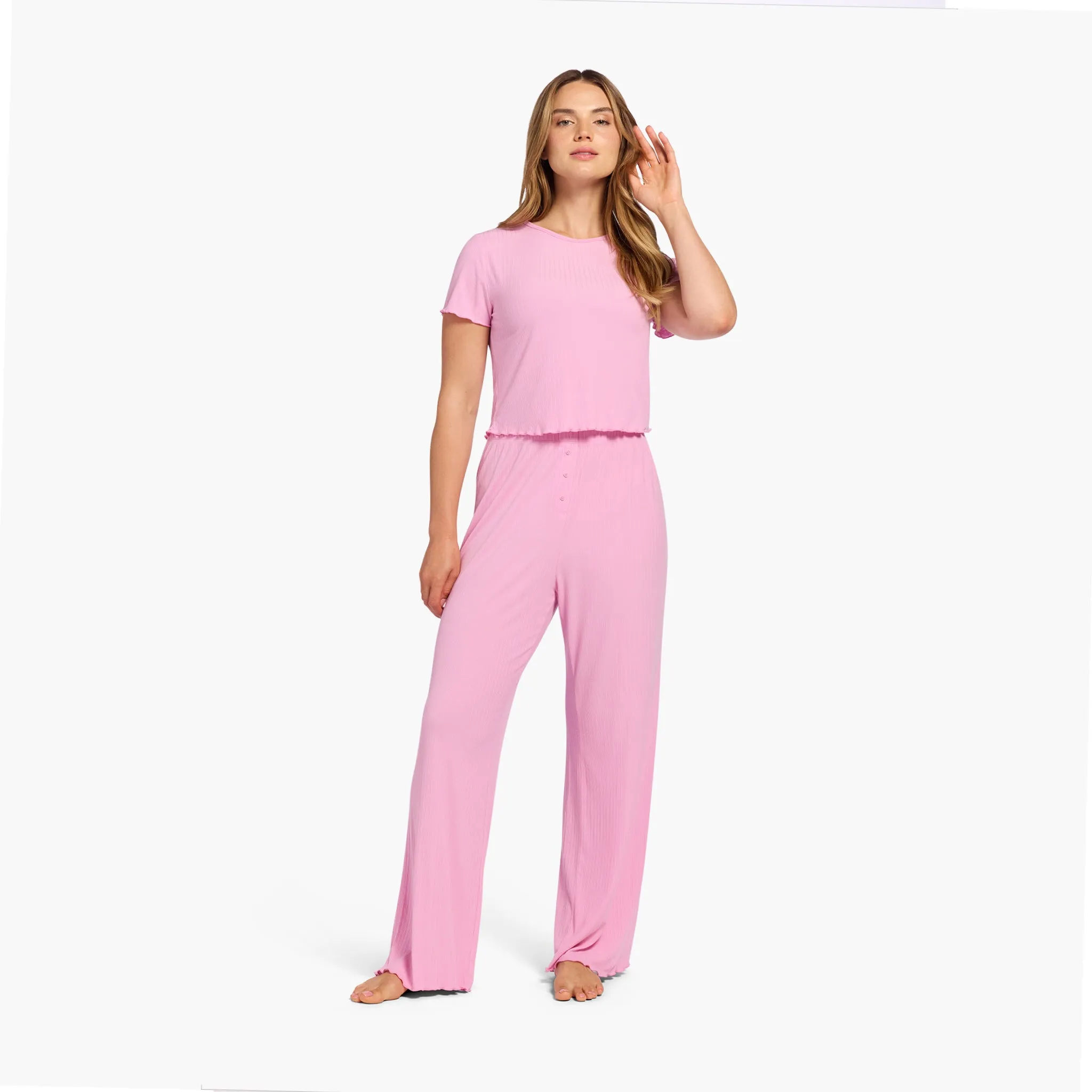 Mini Rib Pajama Set | Bubblegum Pink sold by nuuds product image thumbnail 2
