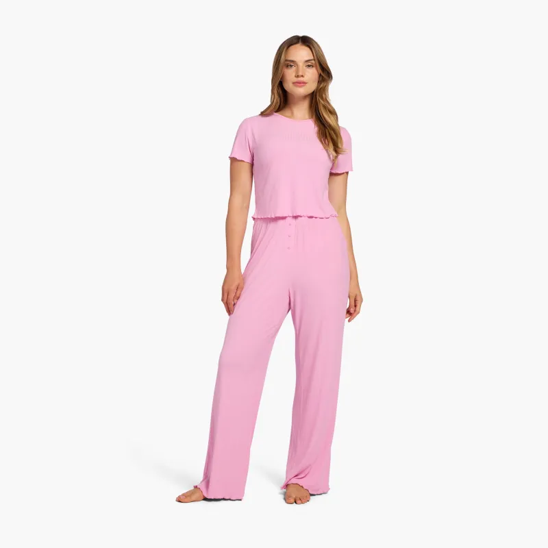 Mini Rib Pajama Set | Bubblegum Pink sold by nuuds