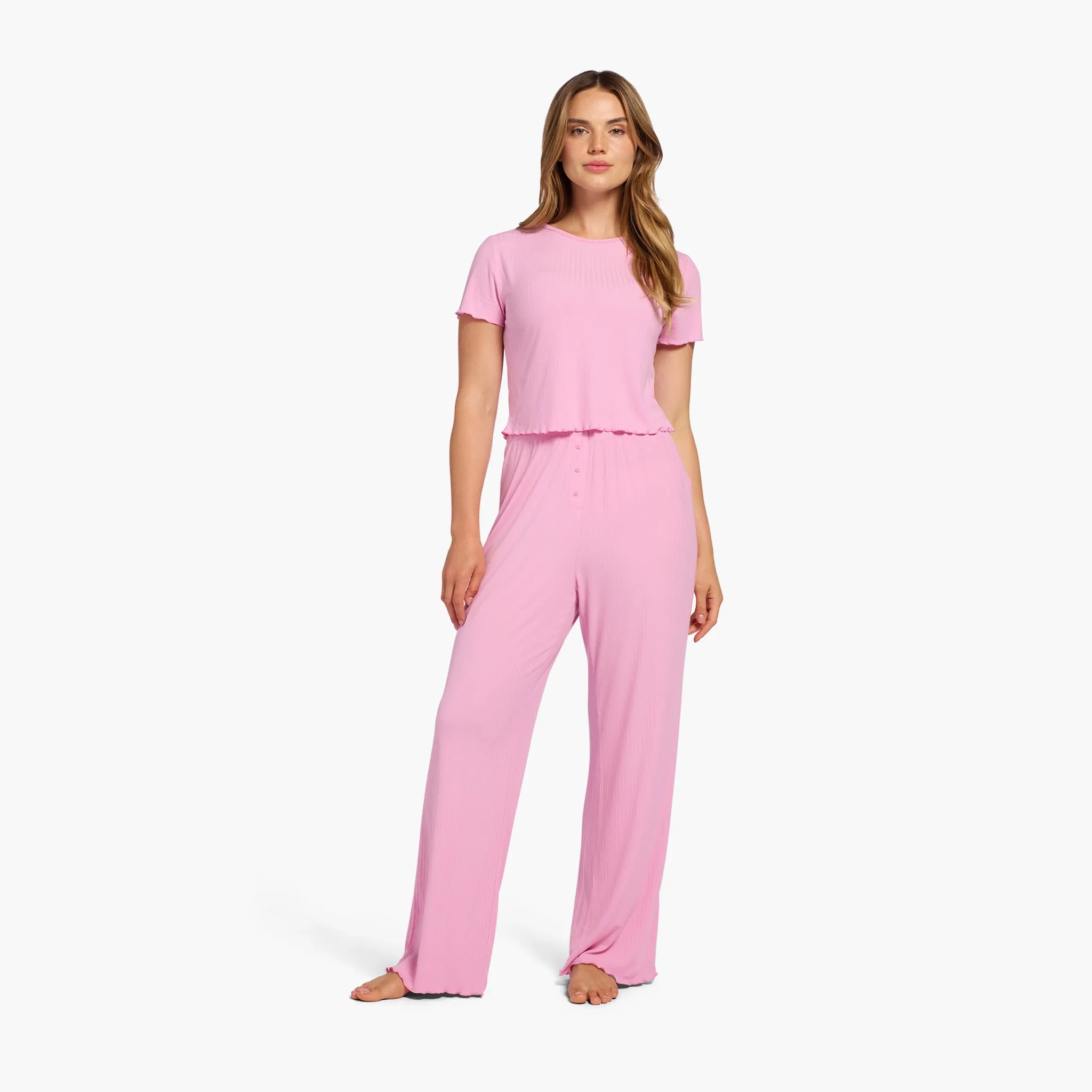 Mini Rib Pajama Set | Bubblegum Pink sold by nuuds