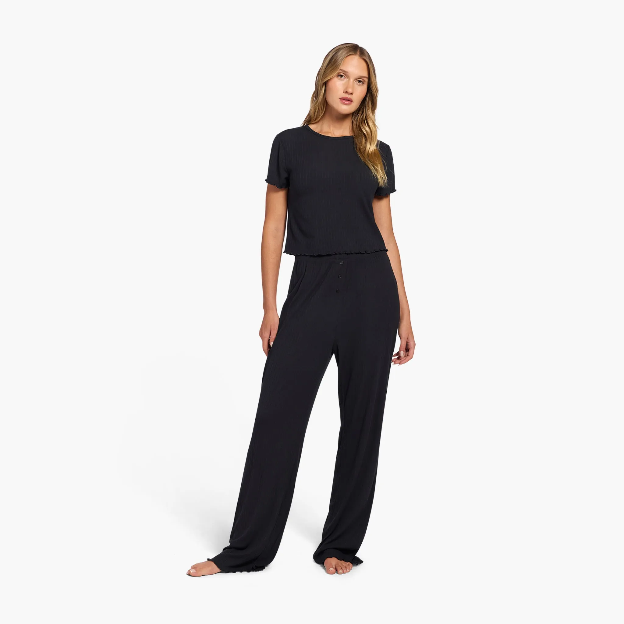 Mini Rib Pajama Set | Black sold by nuuds
