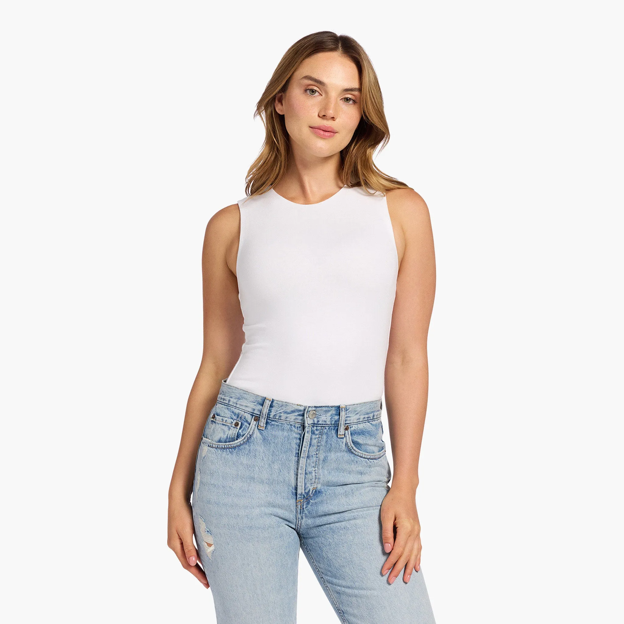 Cotton Stretch Classic Crewneck Tank Bodysuit sold by nuuds