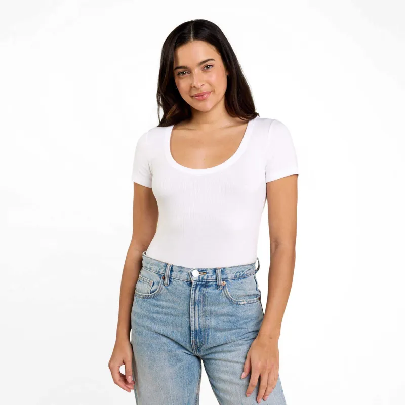 Slinky Rib Short Sleeve Bodysuit sold by nuuds