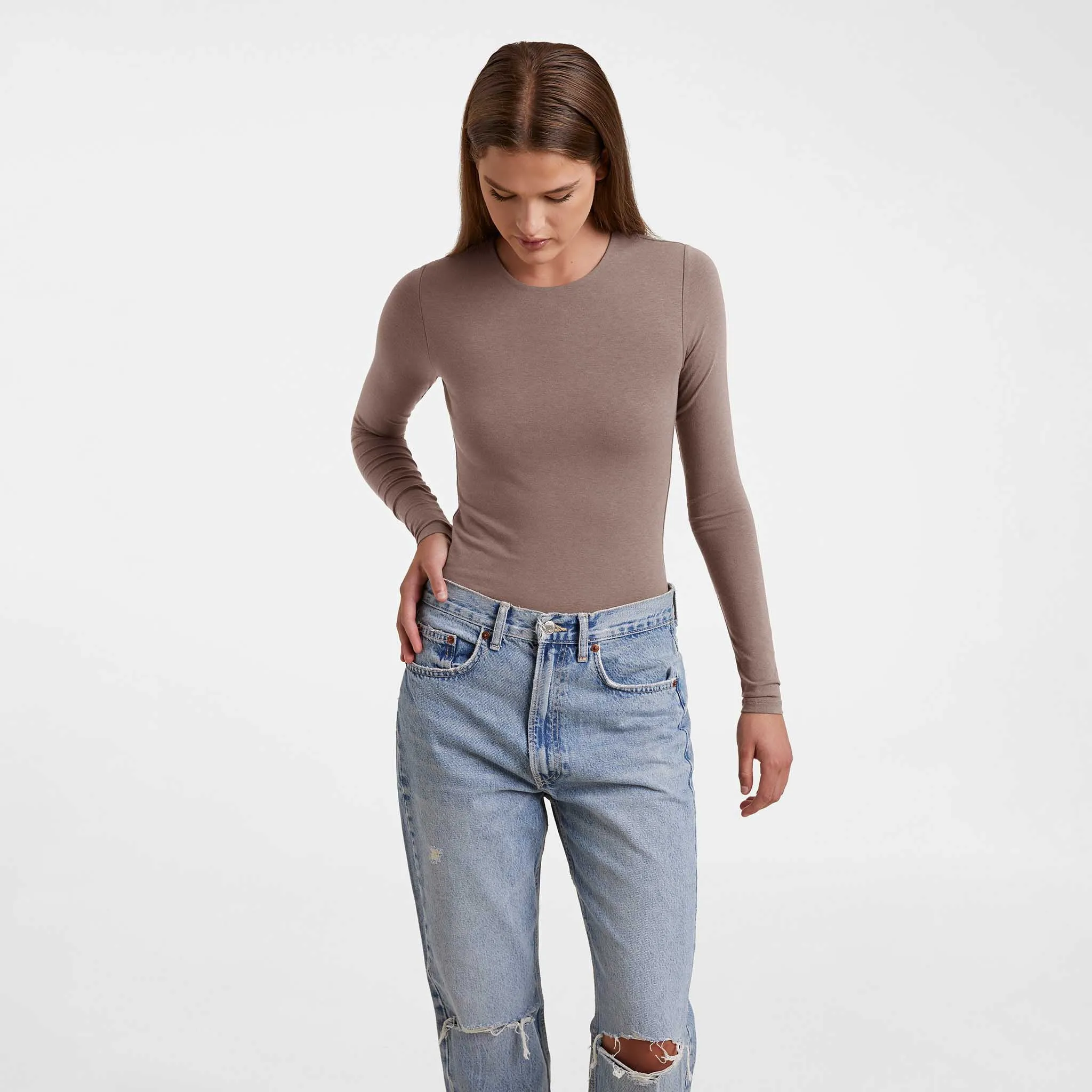 Cotton Stretch Long Sleeve Crewneck Bodysuit sold by nuuds product image thumbnail 4