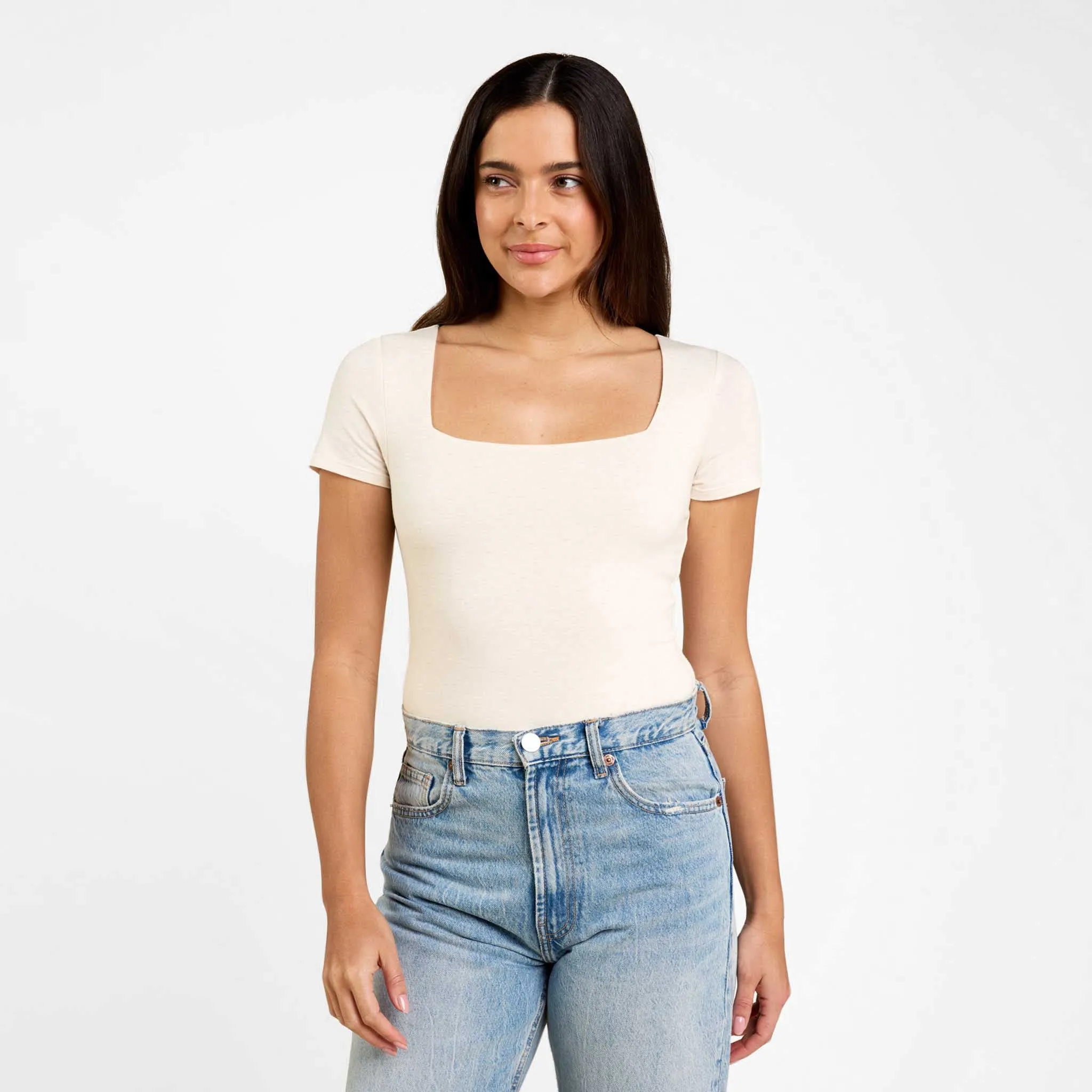 Cotton Stretch Short Sleeve Square Neck Bodysuit sold by nuuds product image thumbnail 4
