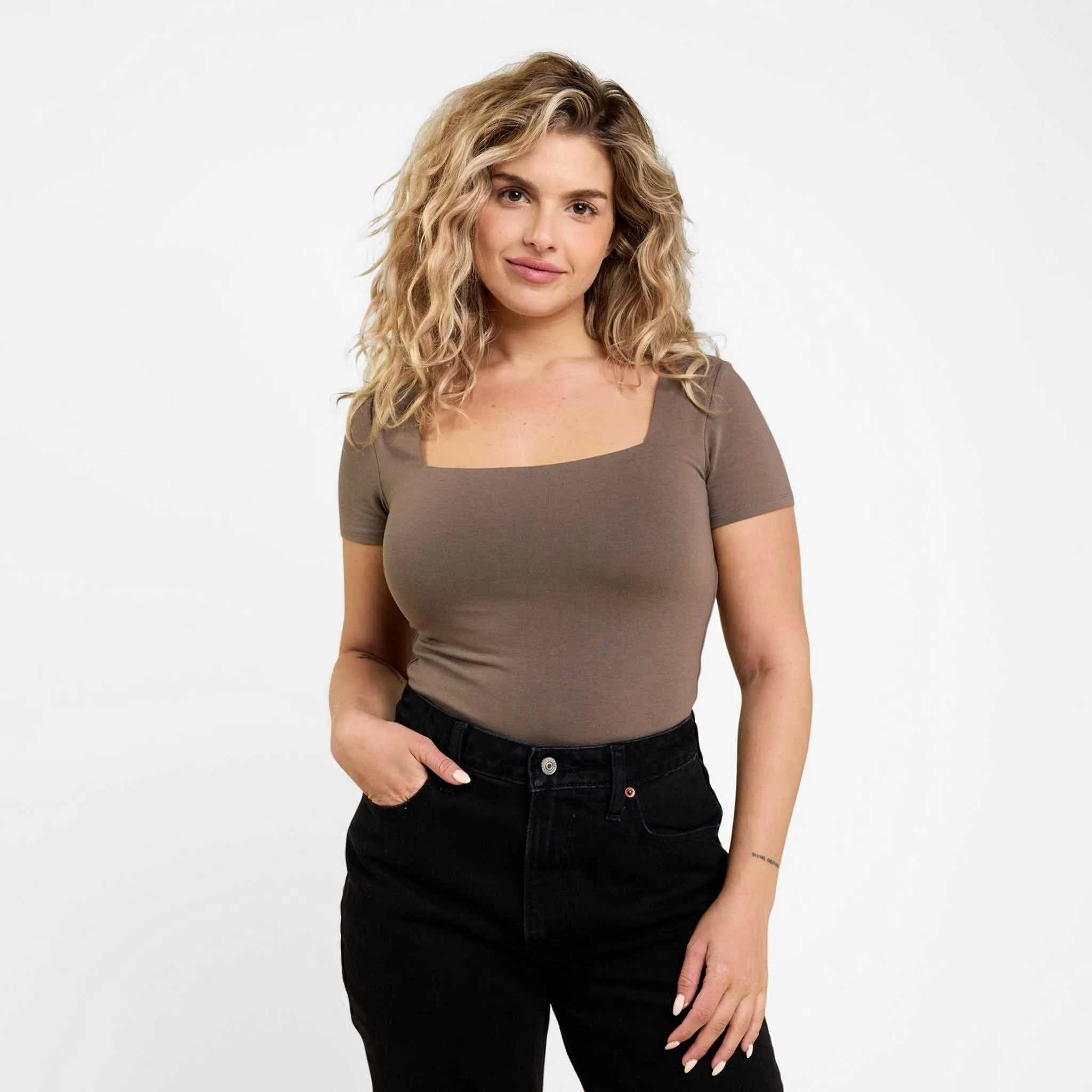 Cotton Stretch Short Sleeve Square Neck Bodysuit sold by nuuds product image thumbnail 2