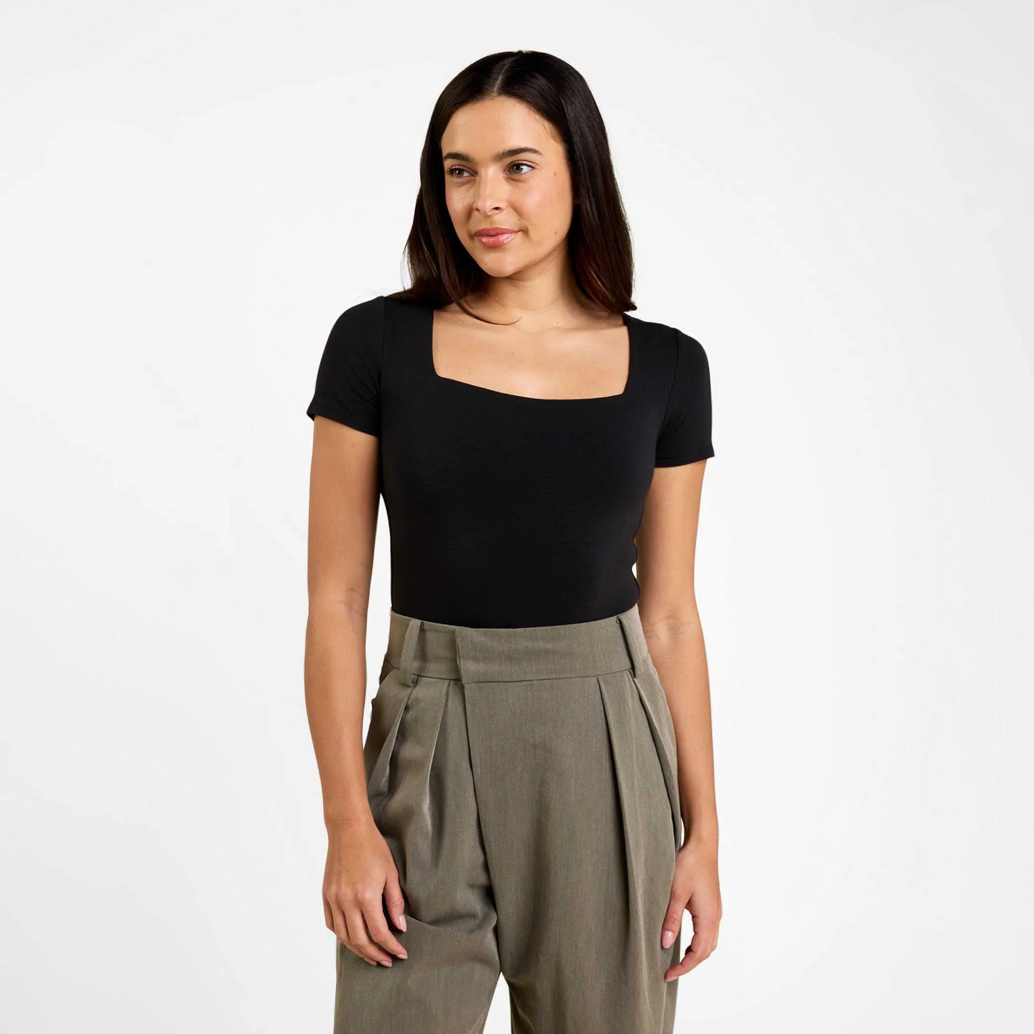 Cotton Stretch Short Sleeve Square Neck Bodysuit sold by nuuds