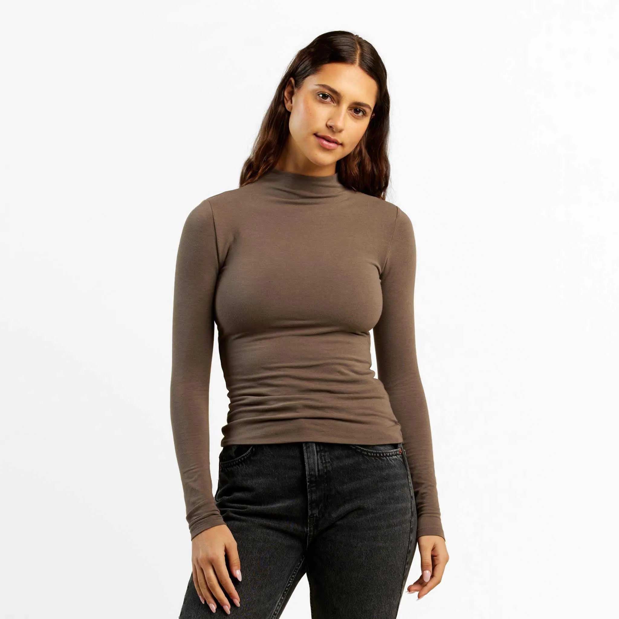 Cotton Stretch Long Sleeve Mock Neck Shirt sold by nuuds product image thumbnail 4