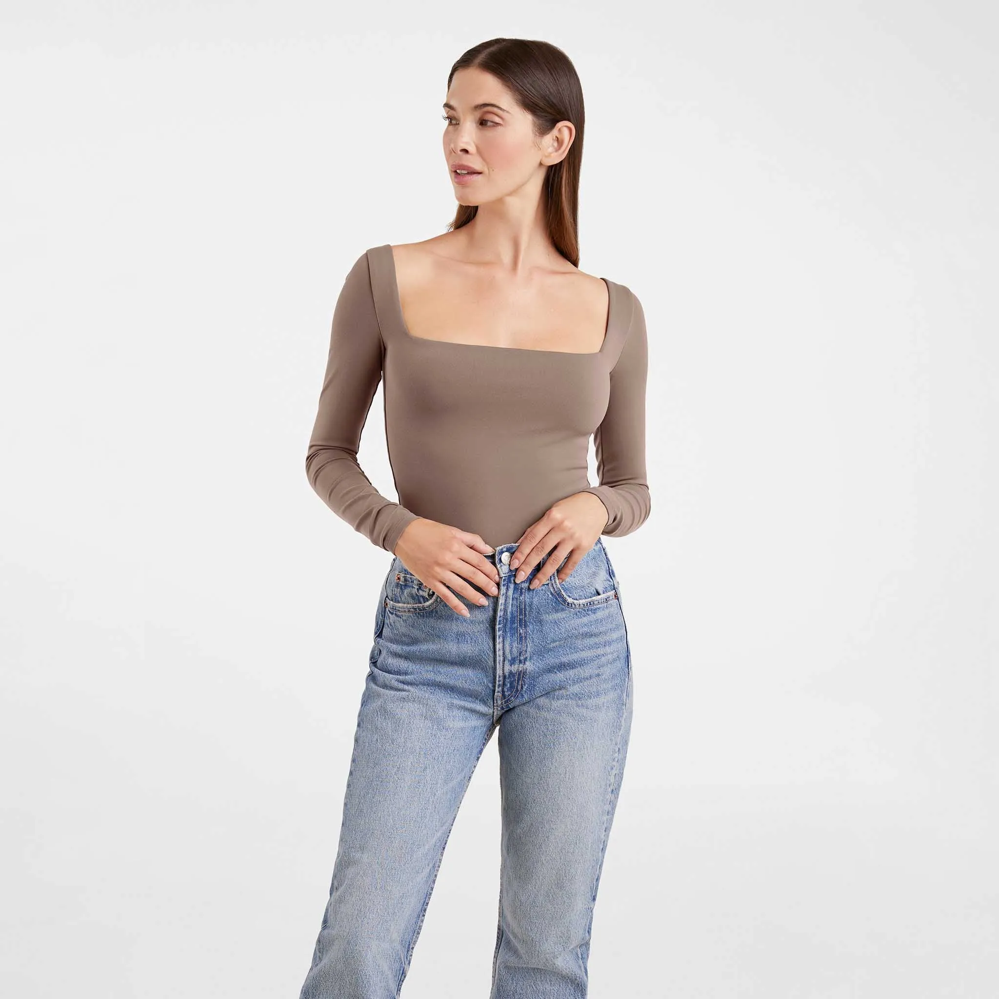 Long Sleeve Wide Square Neck Bodysuit sold by nuuds product image thumbnail 2