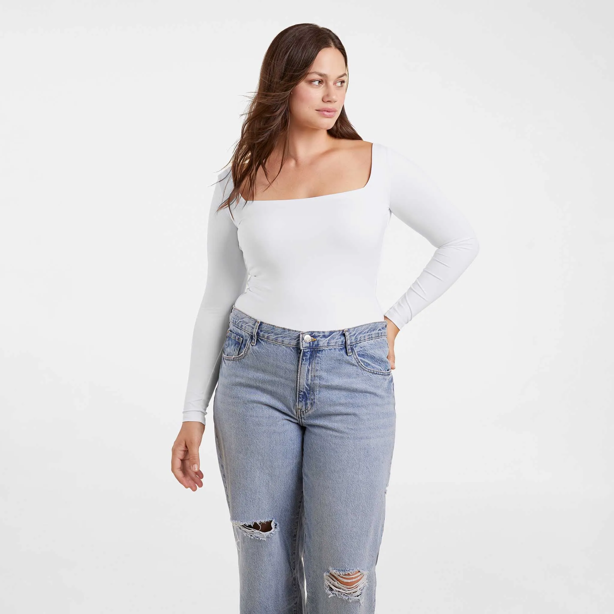 Long Sleeve Wide Square Neck Bodysuit sold by nuuds product image thumbnail 4