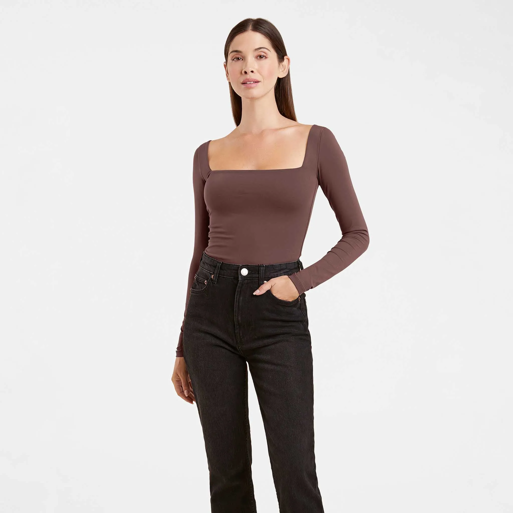 Long Sleeve Wide Square Neck Bodysuit sold by nuuds product image thumbnail 3