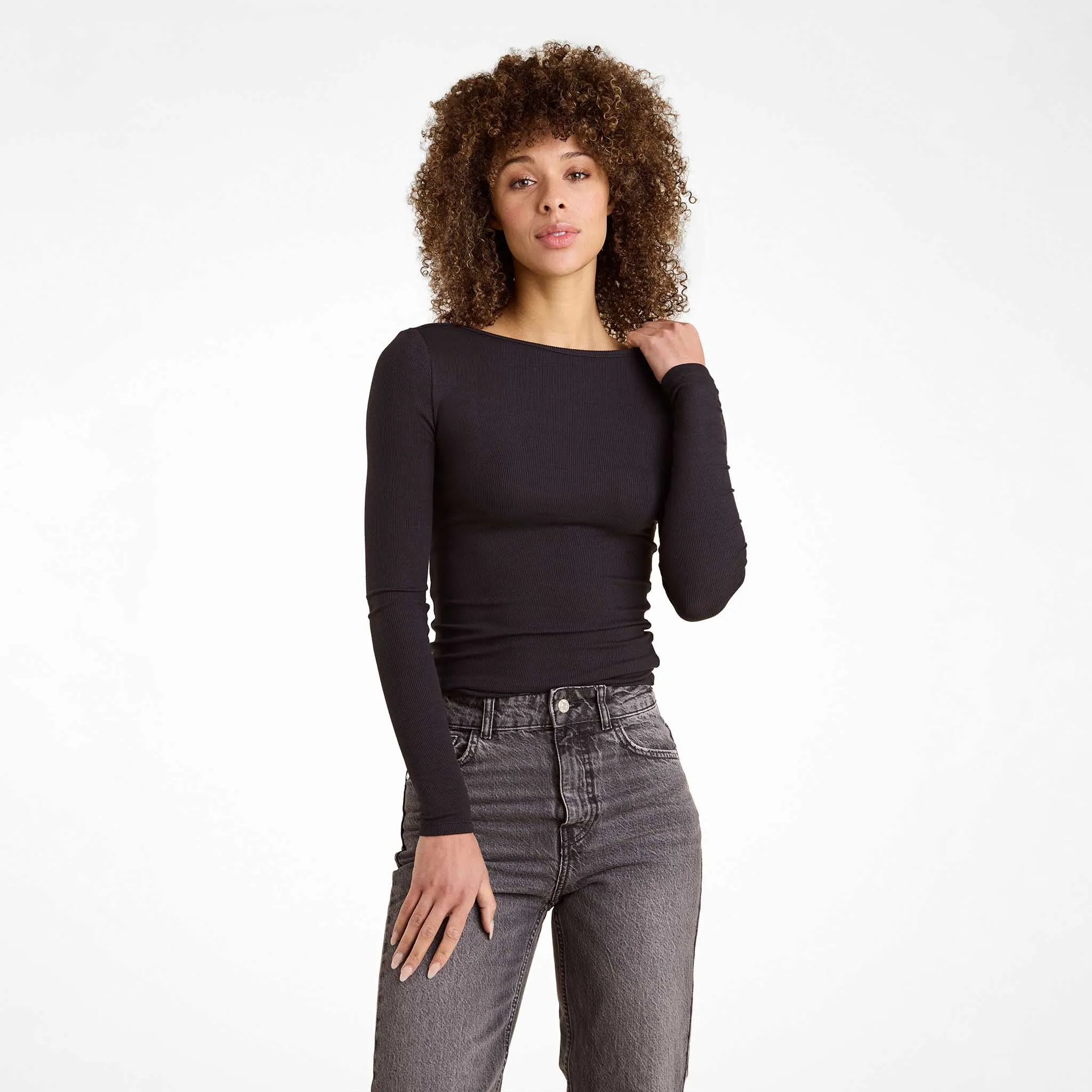 Slinky Rib Long Sleeve Open Back Shirt sold by nuuds