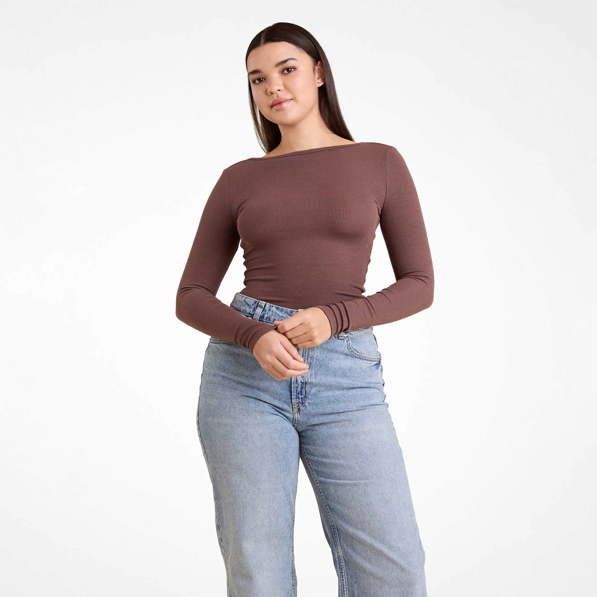 Slinky Rib Long Sleeve Open Back Shirt sold by nuuds product image thumbnail 4