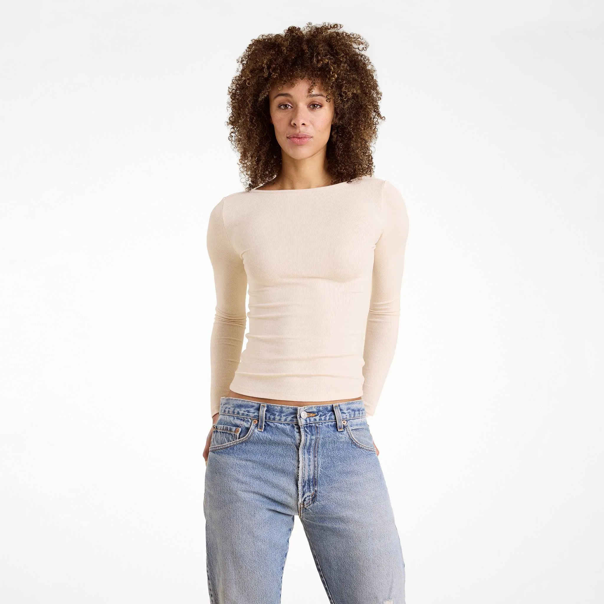 Slinky Rib Long Sleeve Open Back Shirt sold by nuuds product image thumbnail 2