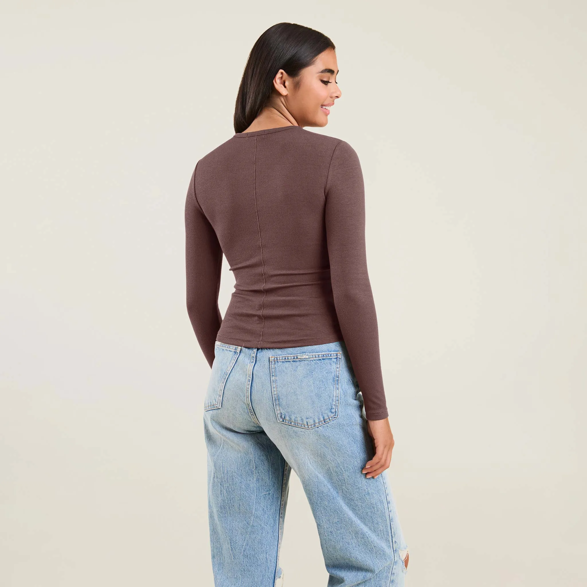 Slinky Rib Long Sleeve Shirt | Coffee sold by nuuds product image thumbnail 4