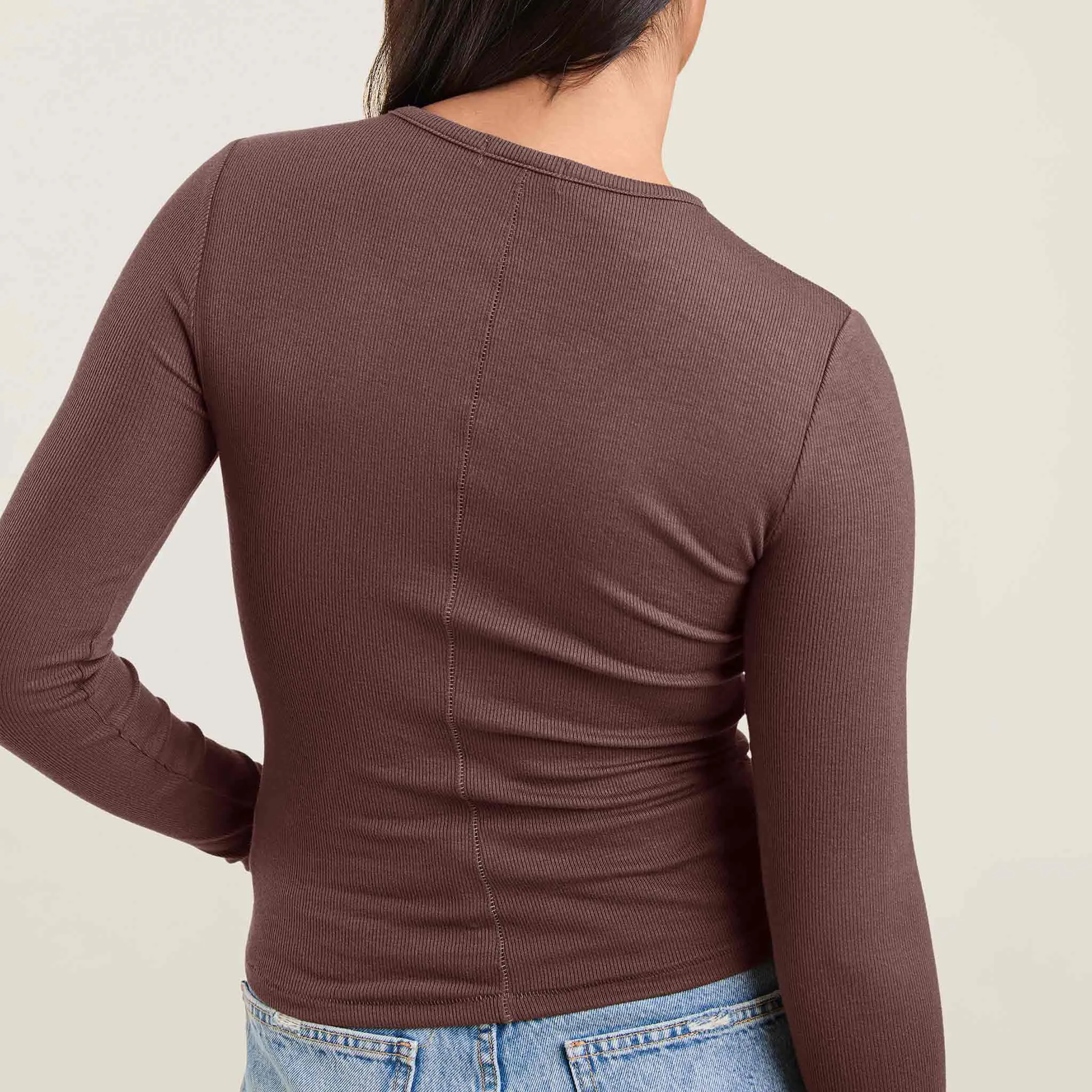 Slinky Rib Long Sleeve Shirt | Coffee sold by nuuds product image thumbnail 5