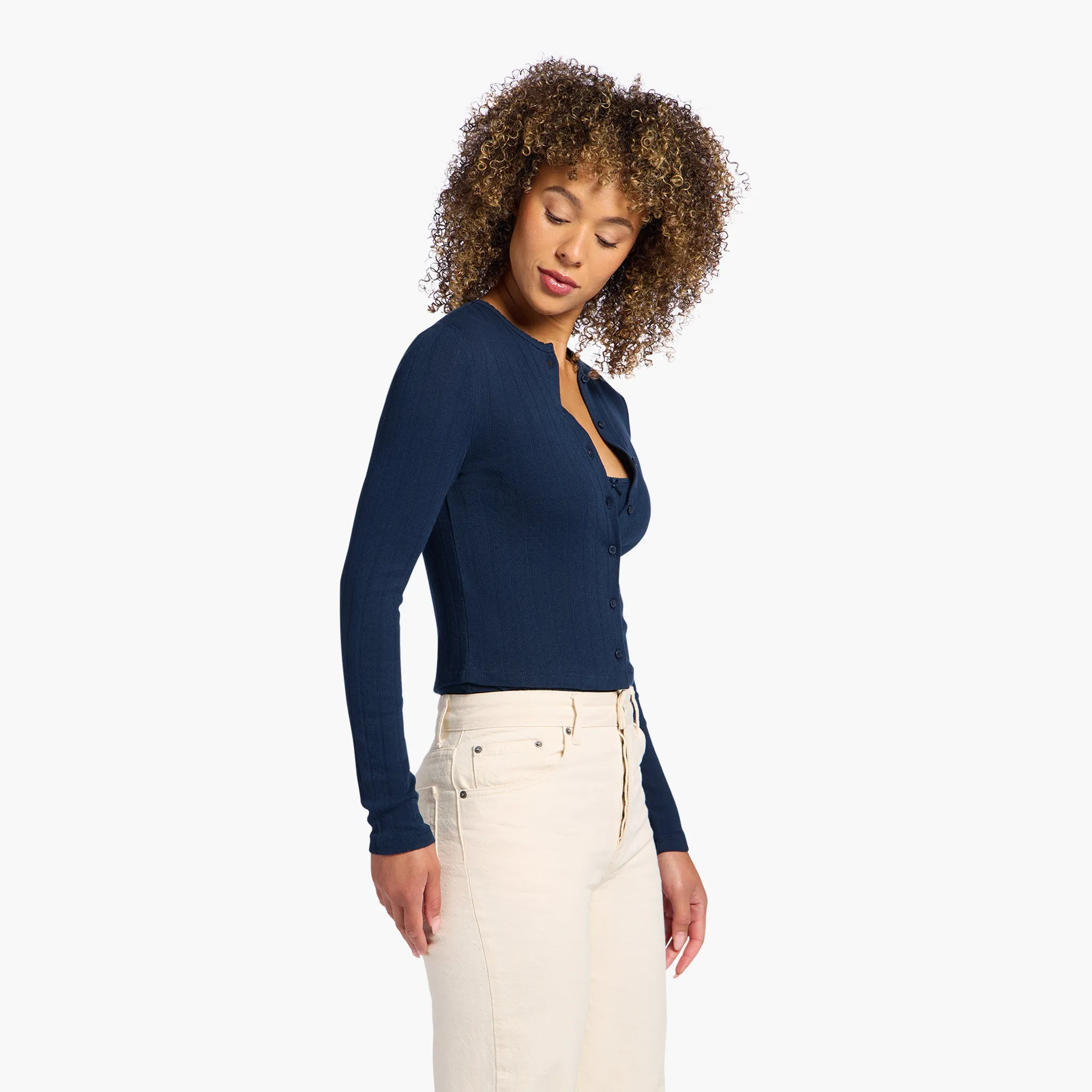 Pointelle Cardigan | Navy sold by nuuds product image thumbnail 3