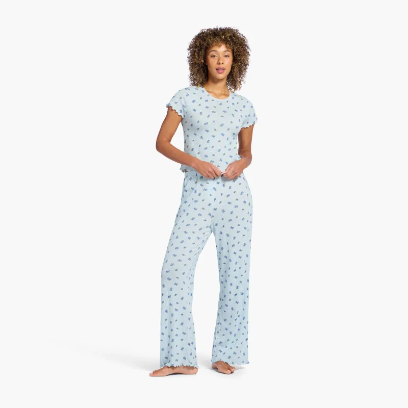 Pointelle Pajama Pant Set | Ditsy Blue sold by nuuds