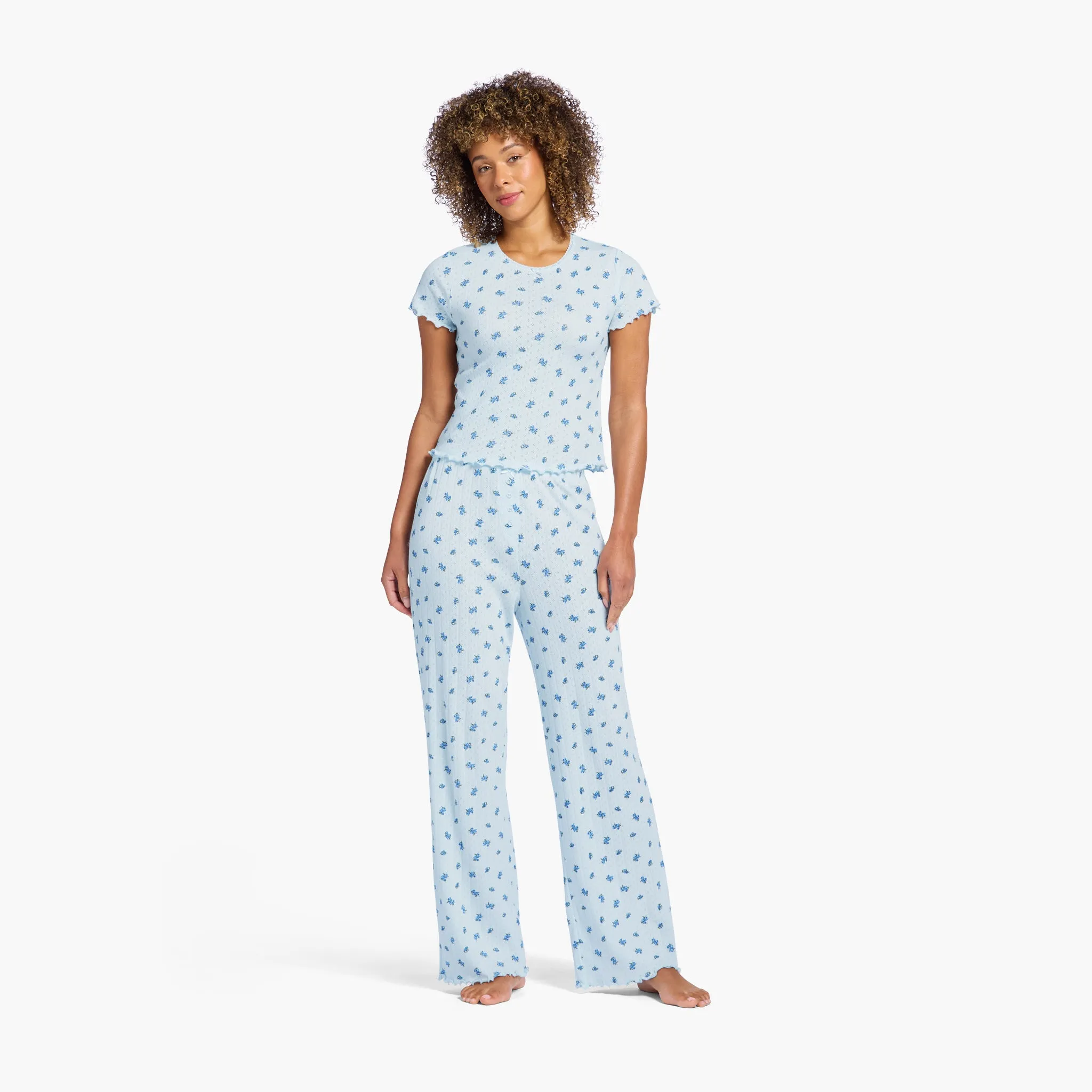 Pointelle Pajama Pant Set | Ditsy Blue sold by nuuds product image thumbnail 2