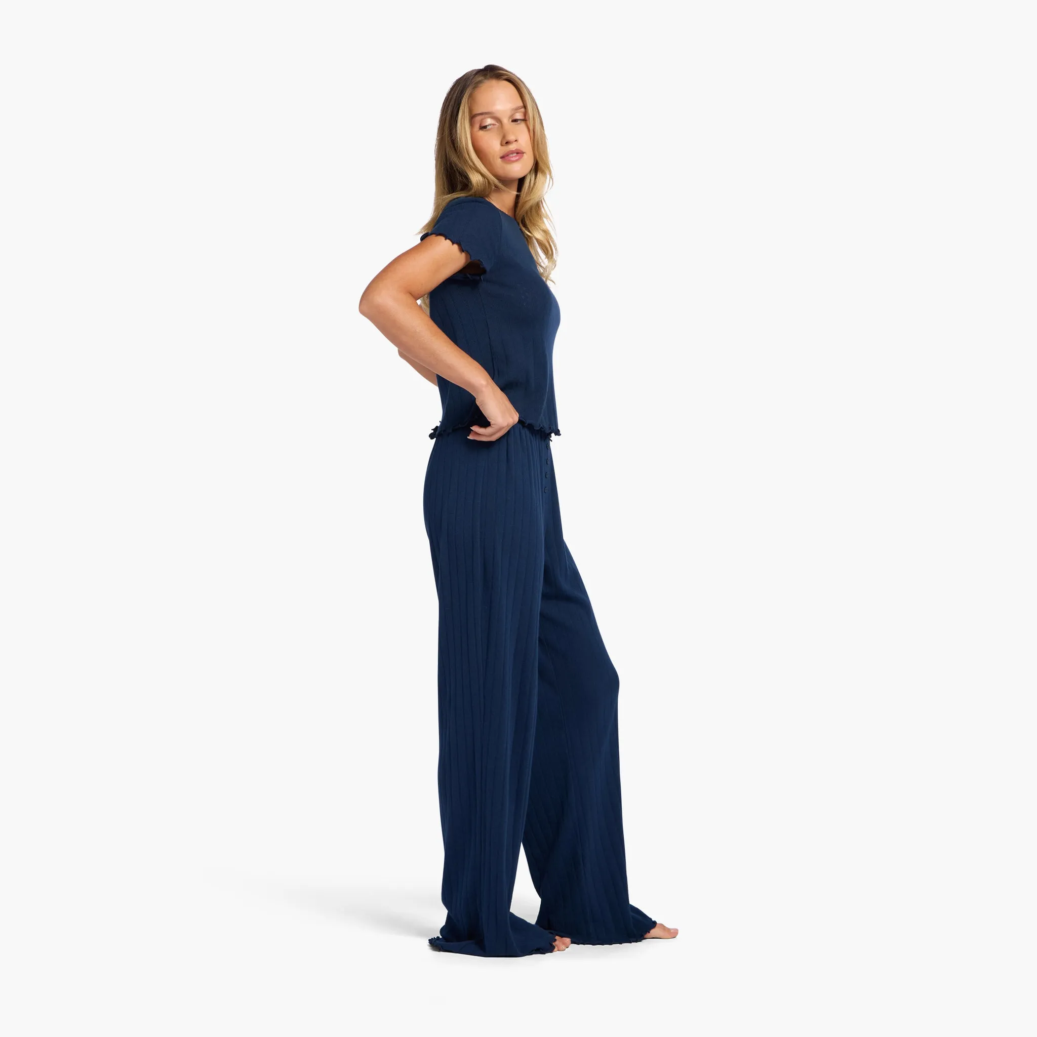 Pointelle Pajama Pant Set | Navy sold by nuuds product image thumbnail 3