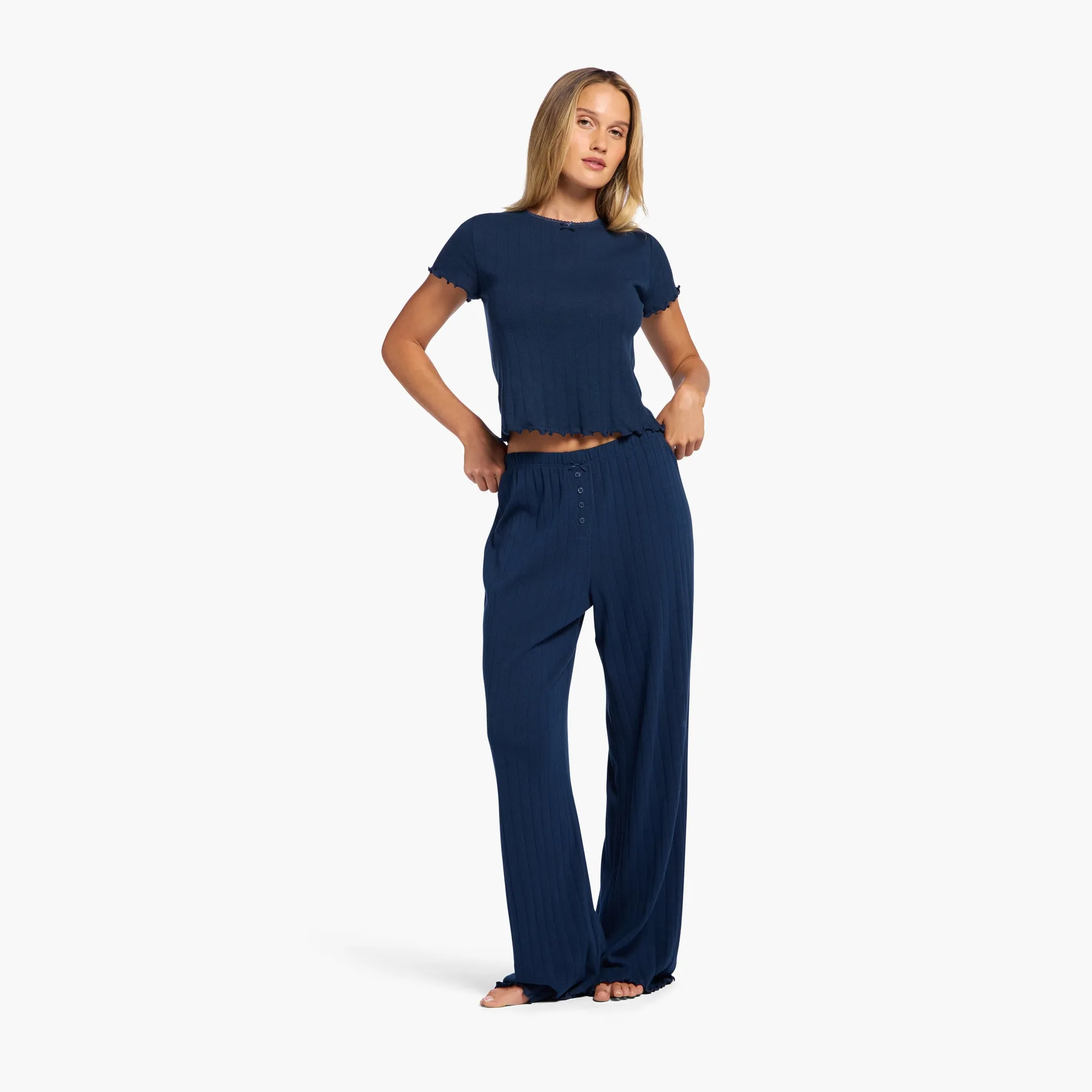 Pointelle Pajama Pant Set | Navy sold by nuuds product image thumbnail 2
