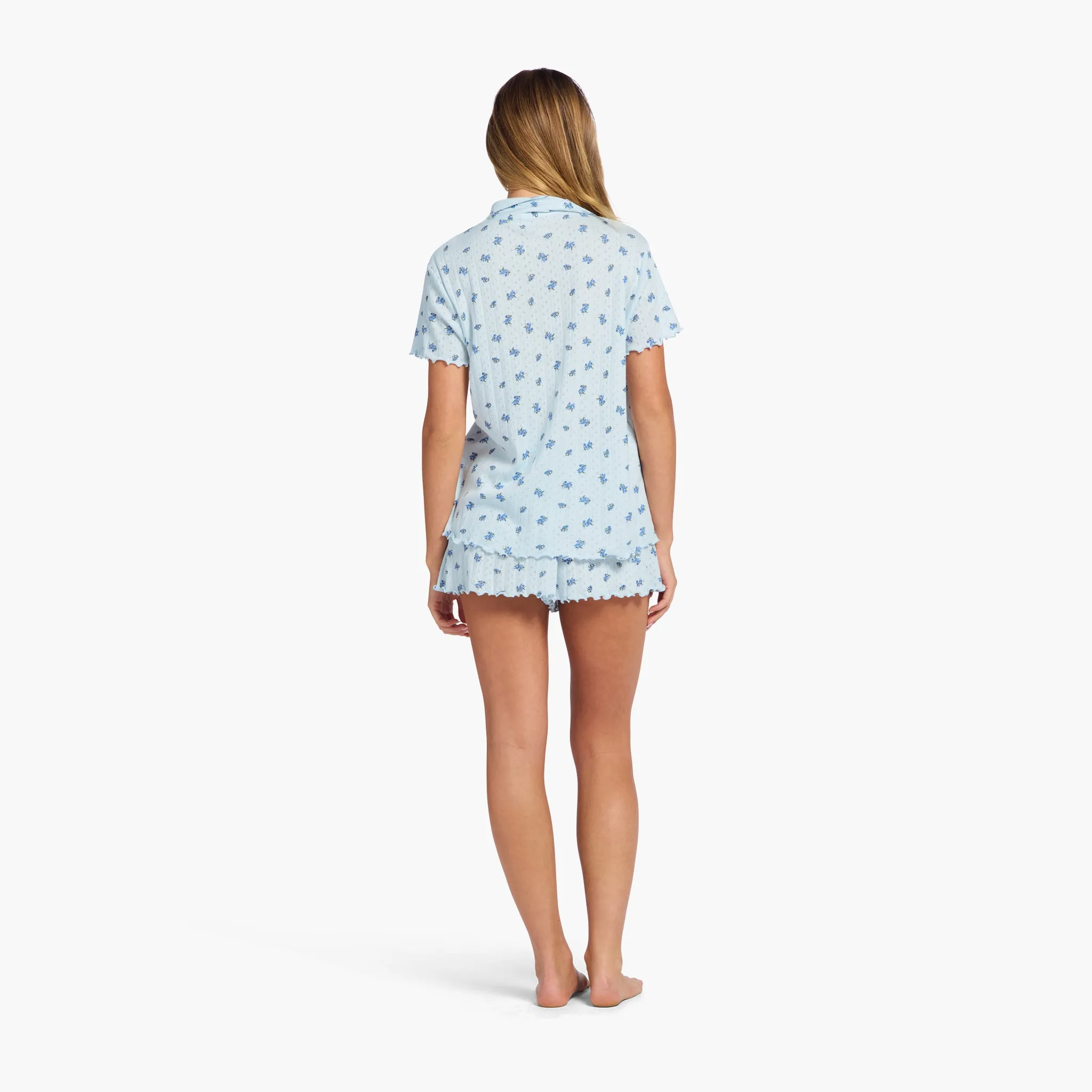 Pointelle Pajama Short Set | Ditsy Blue sold by nuuds product image thumbnail 4