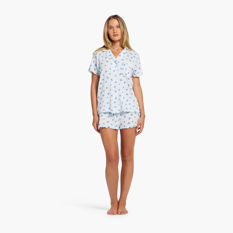 Pointelle Pajama Short Set | Ditsy Blue sold by nuuds