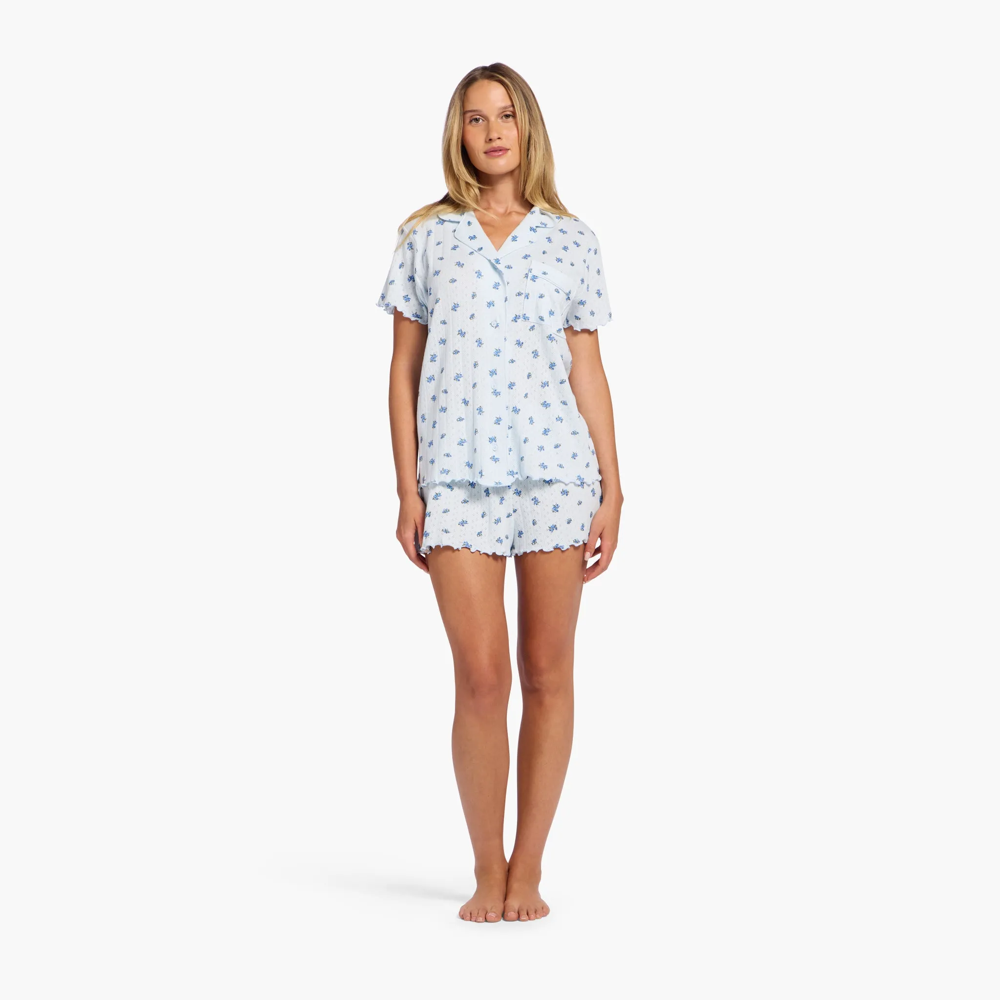 Pointelle Pajama Short Set | Ditsy Blue sold by nuuds