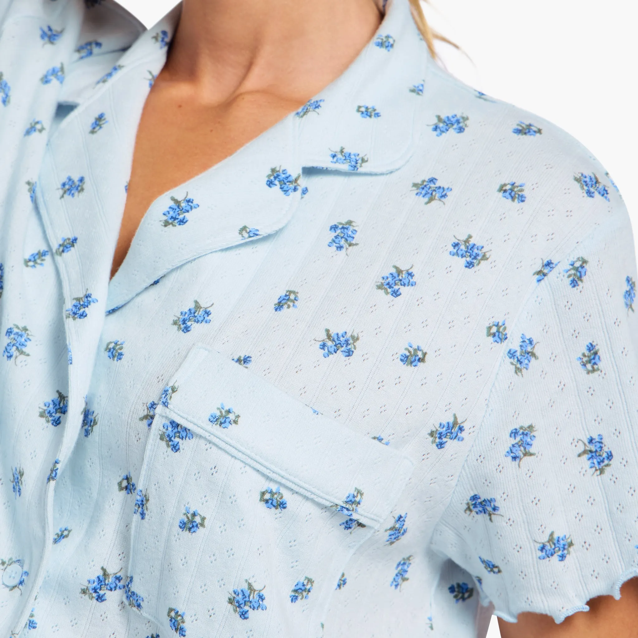 Pointelle Pajama Short Set | Ditsy Blue sold by nuuds product image thumbnail 5