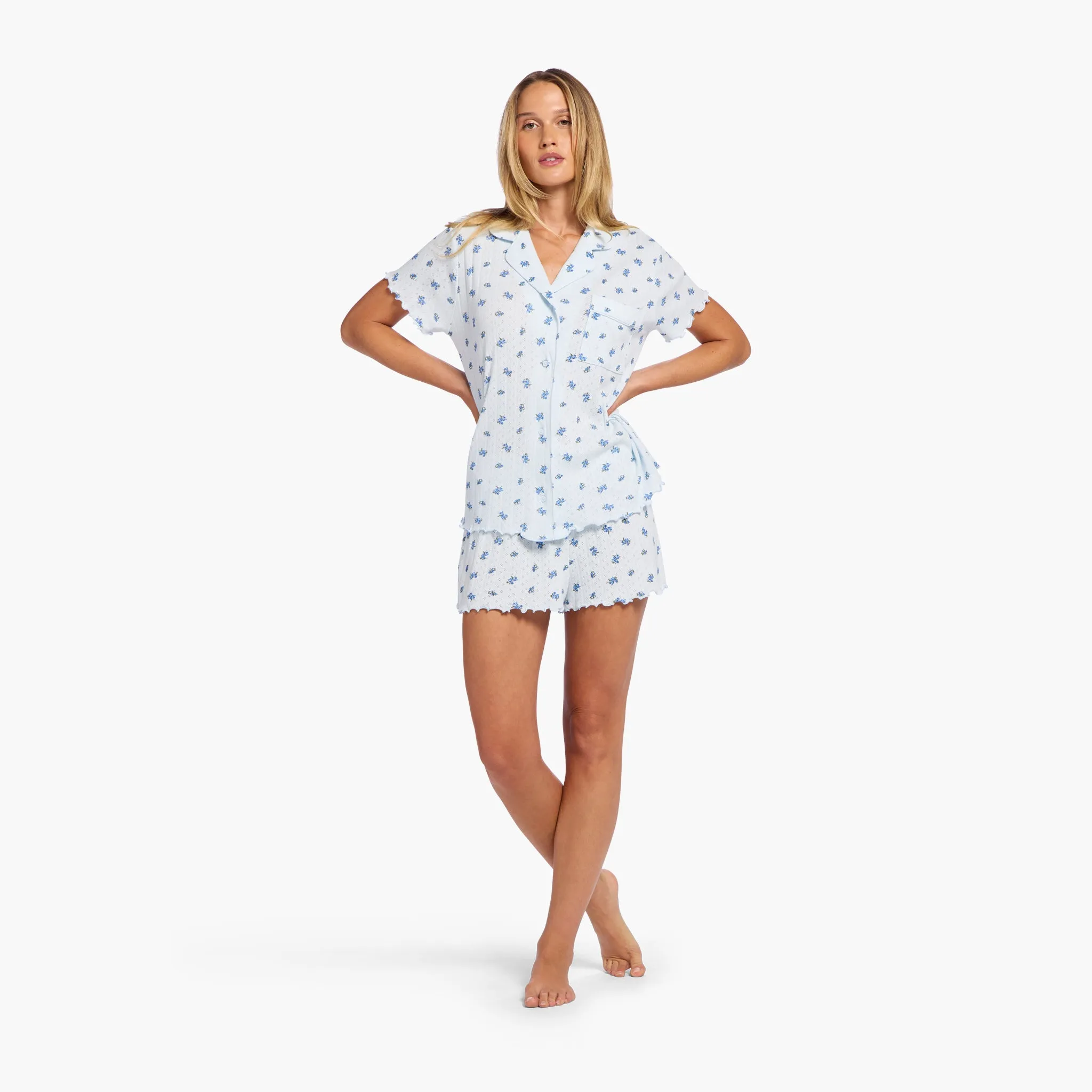 Pointelle Pajama Short Set | Ditsy Blue sold by nuuds product image thumbnail 2