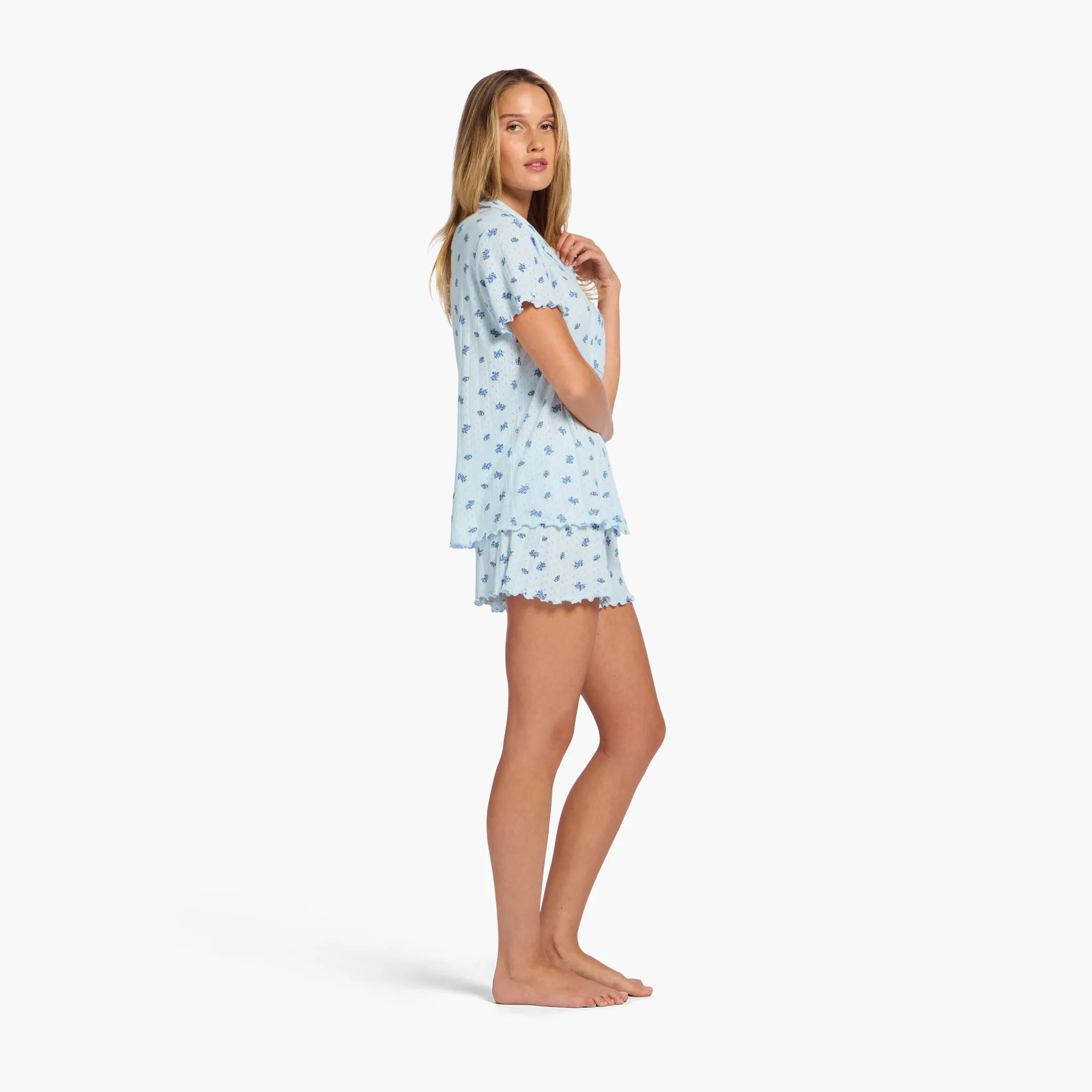 Pointelle Pajama Short Set | Ditsy Blue sold by nuuds product image thumbnail 3