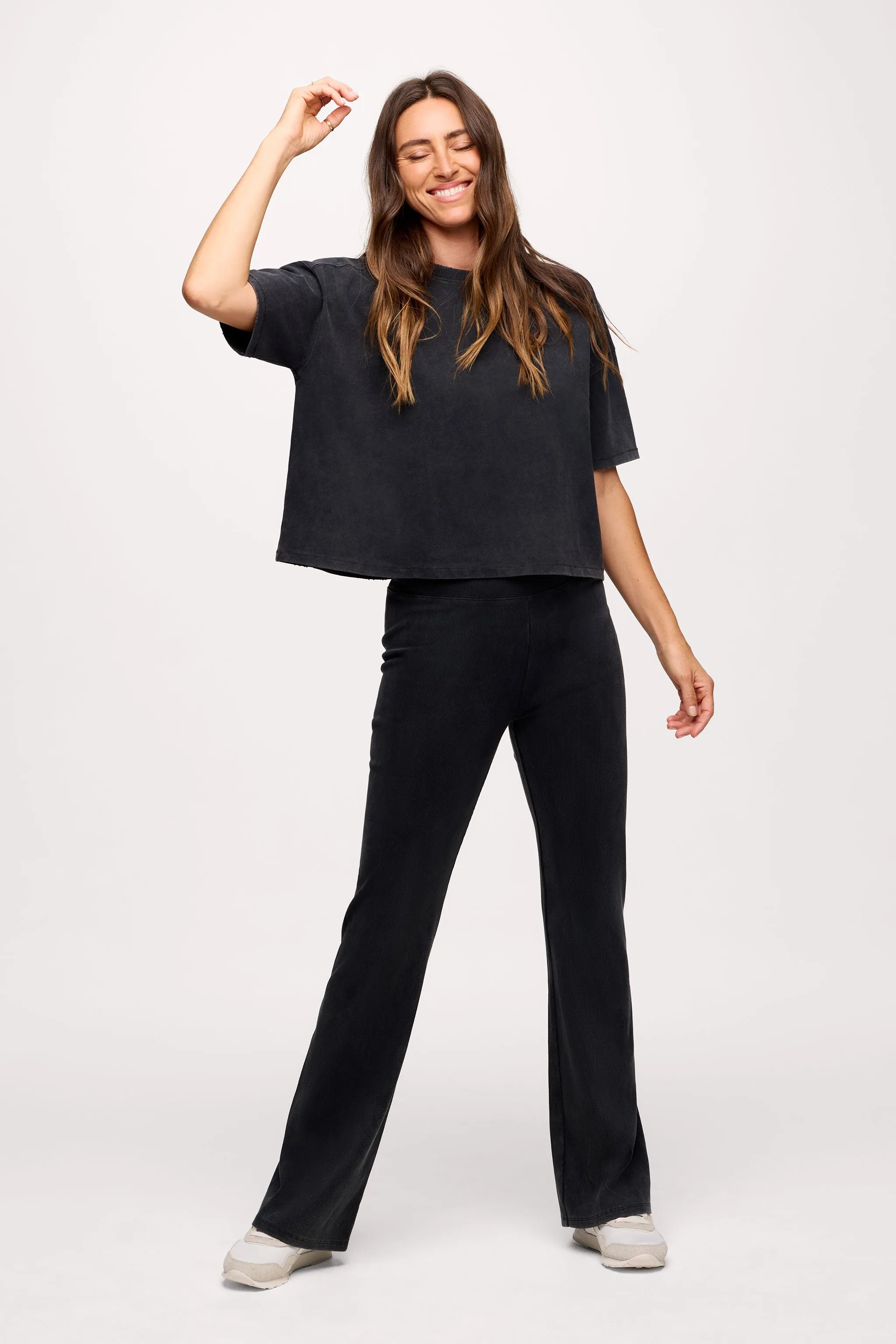 Ribbed Flare Set | Washed Black sold by nuuds