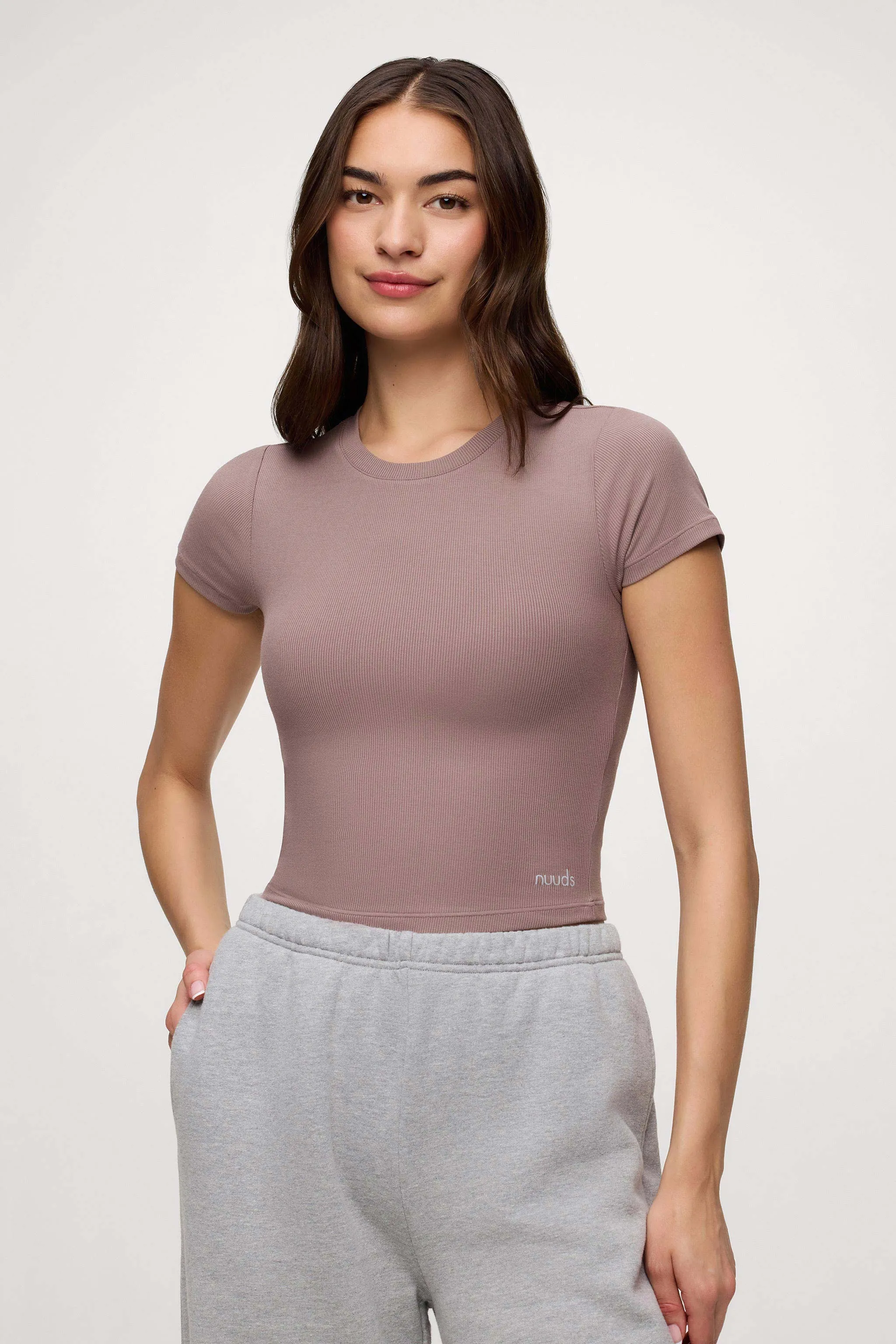 Sporty Rib Bra Tee | Cocoa sold by nuuds product image thumbnail 2