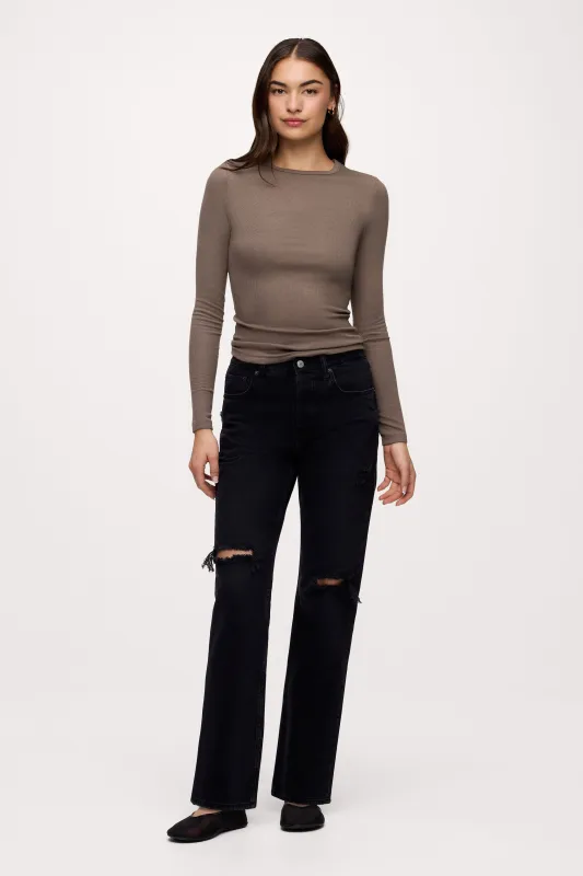 Slinky Rib Long Sleeve Shirt | Mocha sold by nuuds