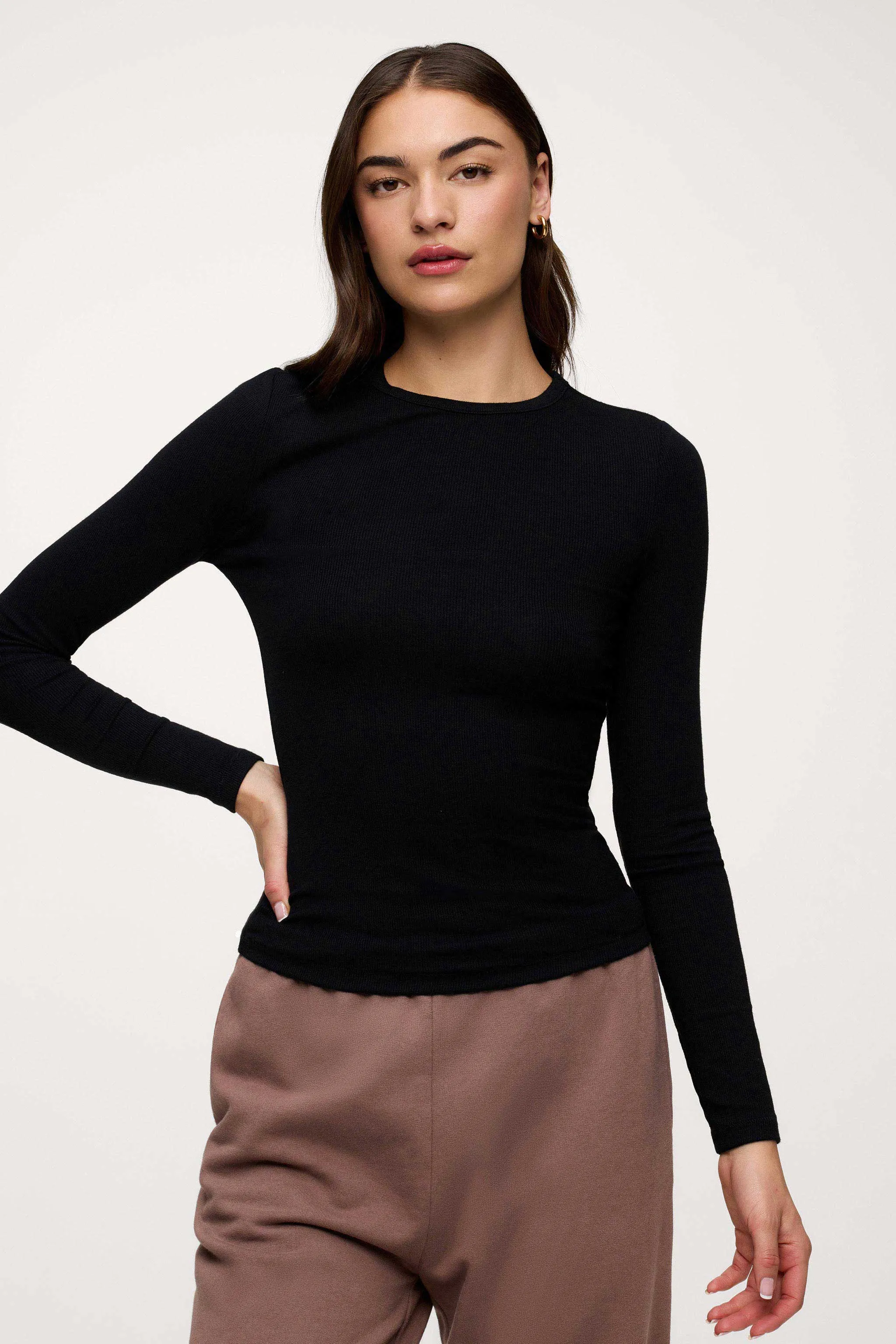 Slinky Rib Long Sleeve Shirt | Black sold by nuuds product image thumbnail 2