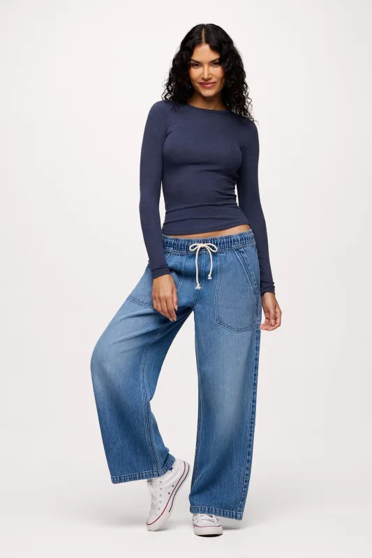 Slinky Rib Long Sleeve Shirt | Heather Navy sold by nuuds