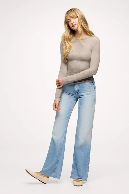 Slinky Rib Long Sleeve Shirt | Heather Cocoa sold by nuuds