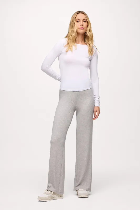 Slinky Jersey Boat Neck Long Sleeve Shirt | White sold by nuuds