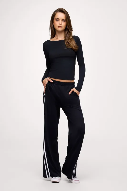 Slinky Jersey Boat Neck Long Sleeve Shirt | Black sold by nuuds