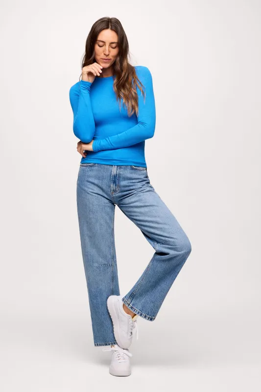 Slinky Rib Long Sleeve Shirt | Cobalt sold by nuuds