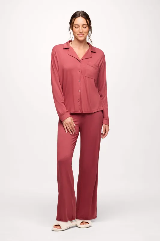 Long Sleeve Button-Up Pajama Shirt | Mauve sold by nuuds